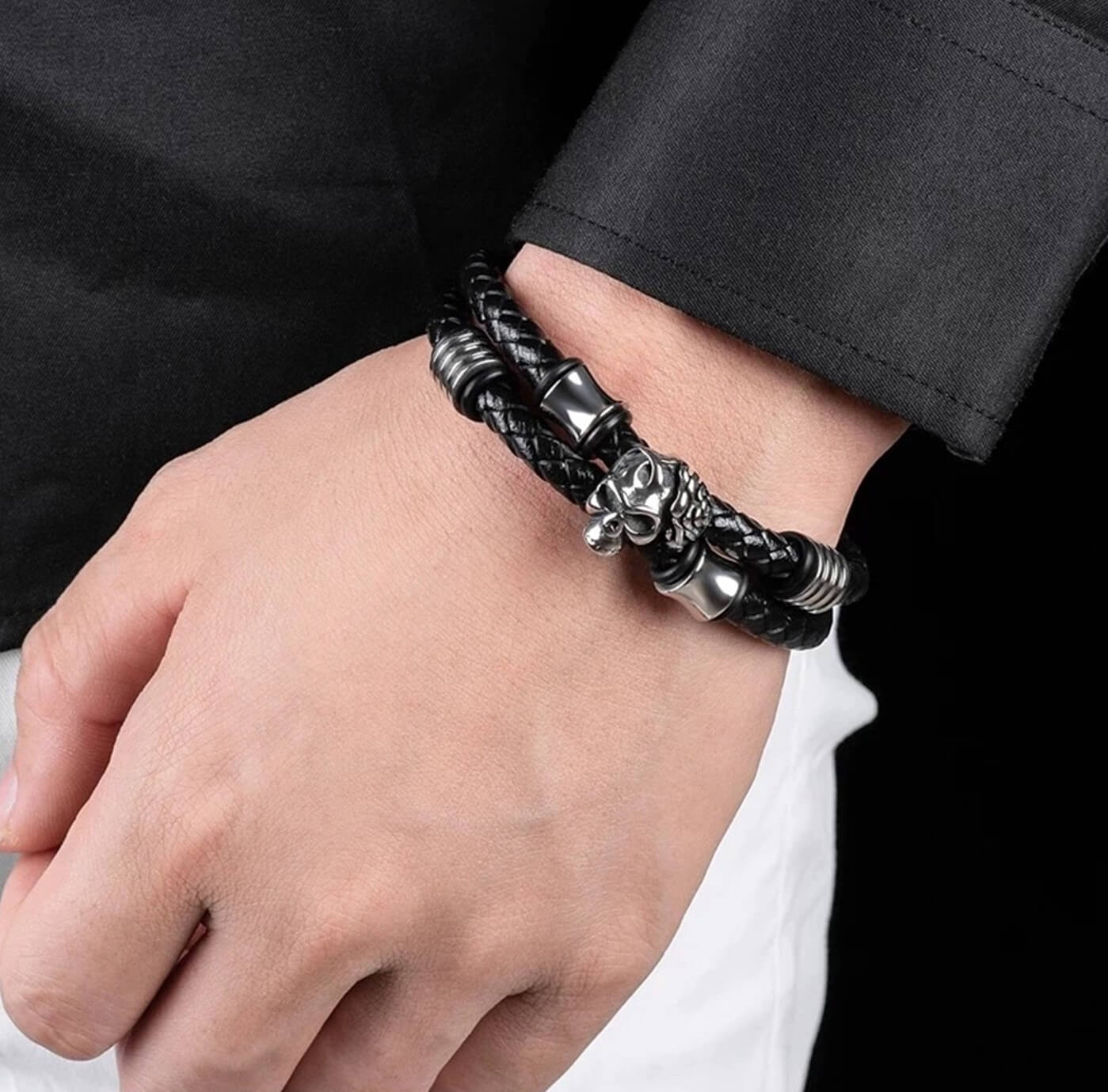 Mens Rosette Leather Bracelet