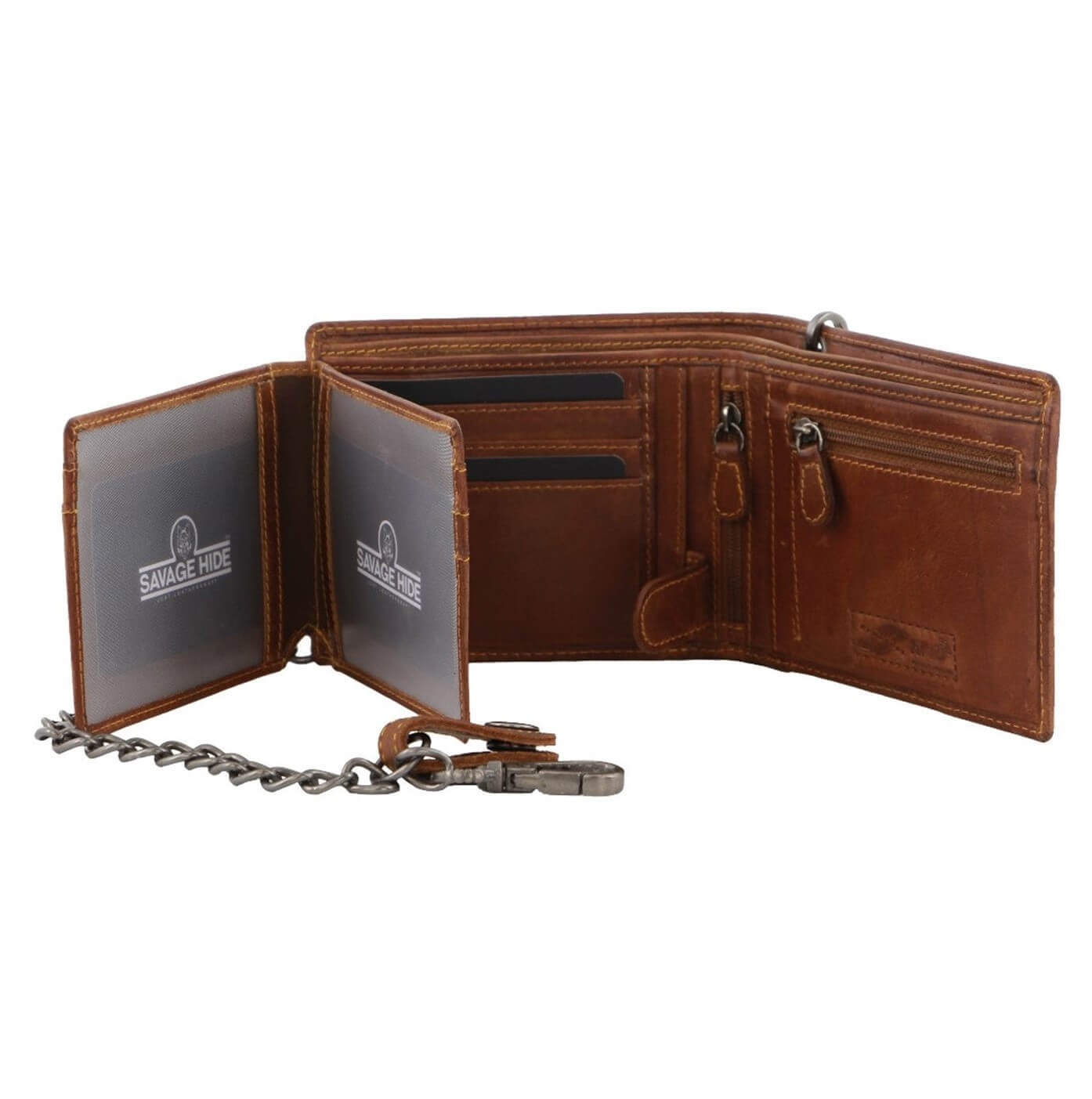 Billy The Kid Mens Tri-fold Leather Wallet with Detachable Chain