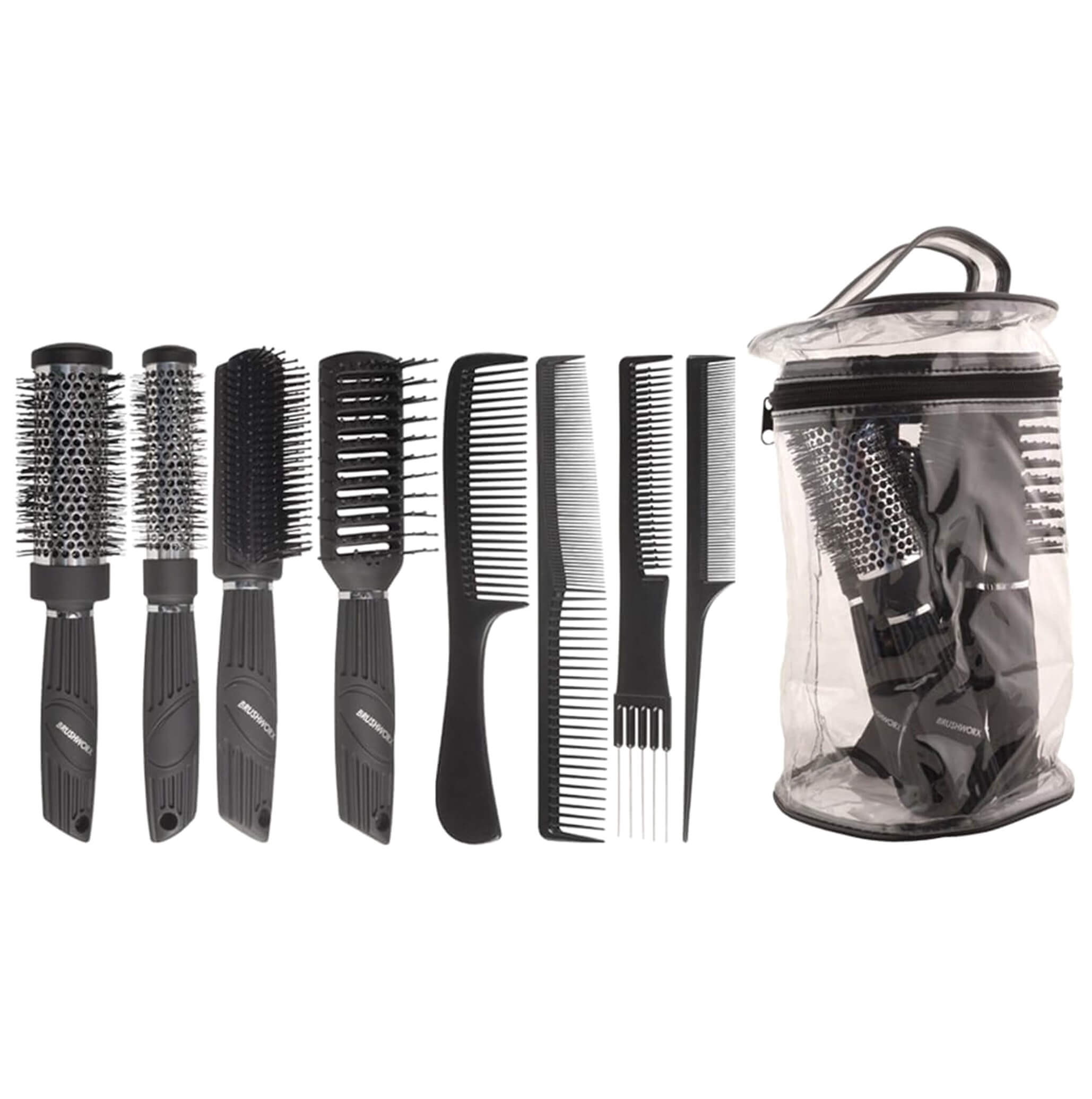 Brushworx Pro Hair Brush and Comb Pack 8pc
