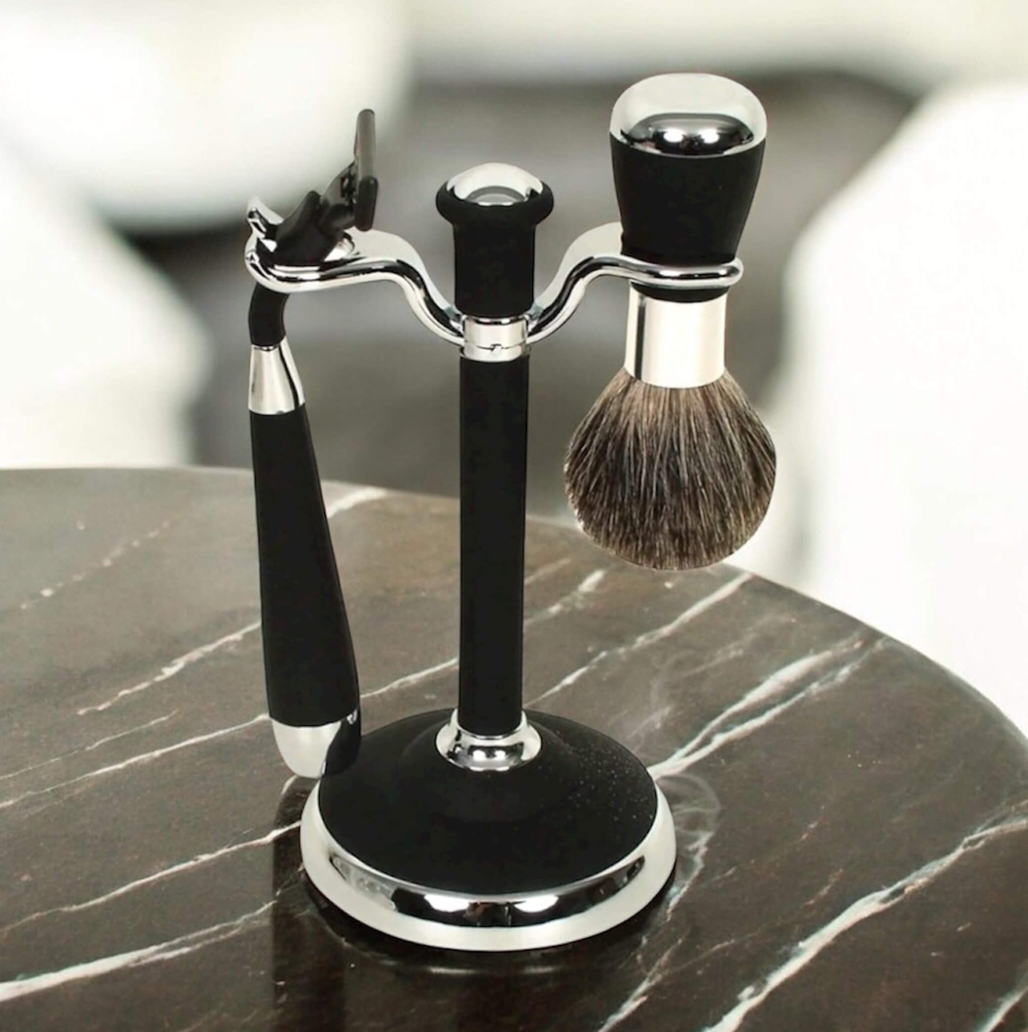 Comoy Mach3 Black/Chrome Shave Set
