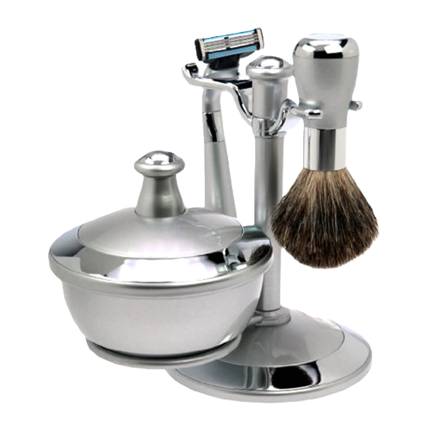 Comoy Mac3 Pewter/Chrome Shave Set/Bowl