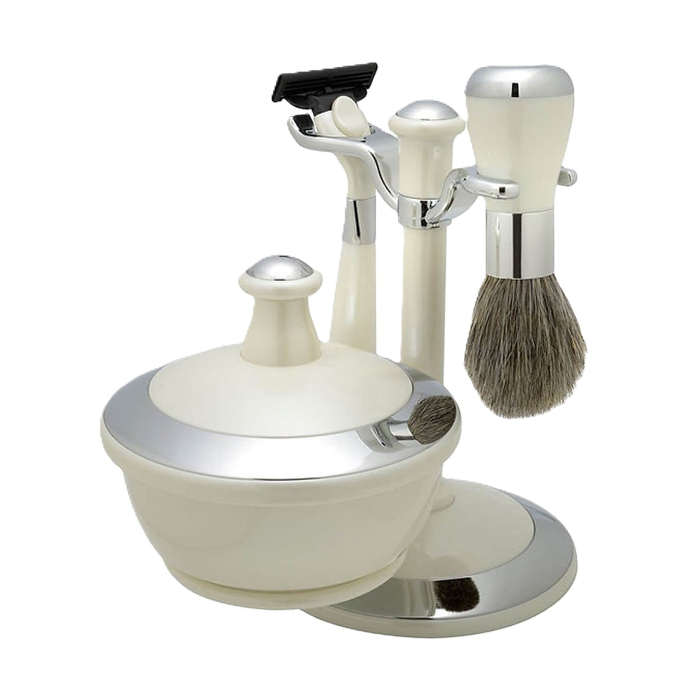 Comoy Mac3 White/Chrome Shave Set/Bowl