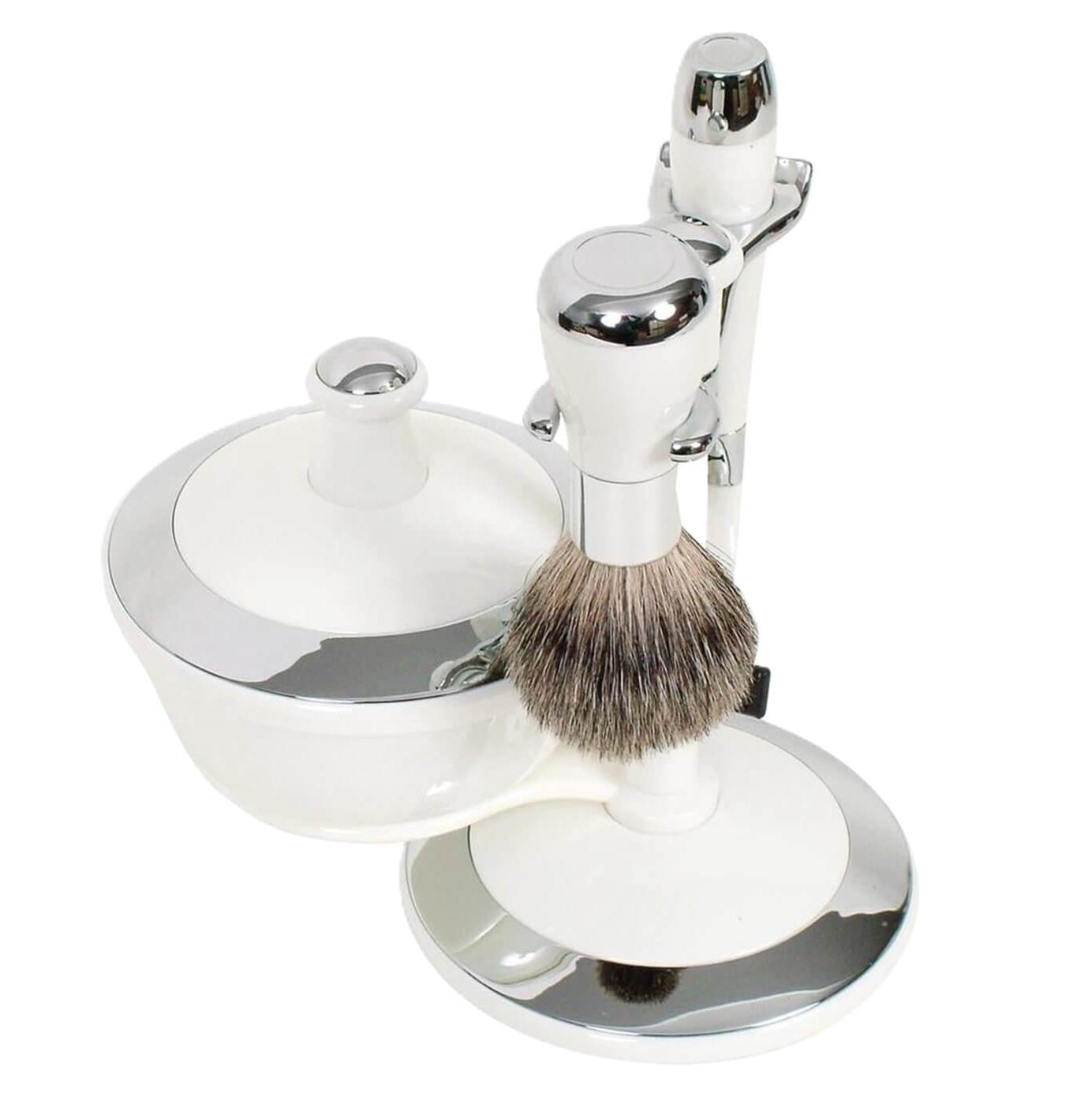 Comoy Mac3 White/Chrome Shave Set/Bowl