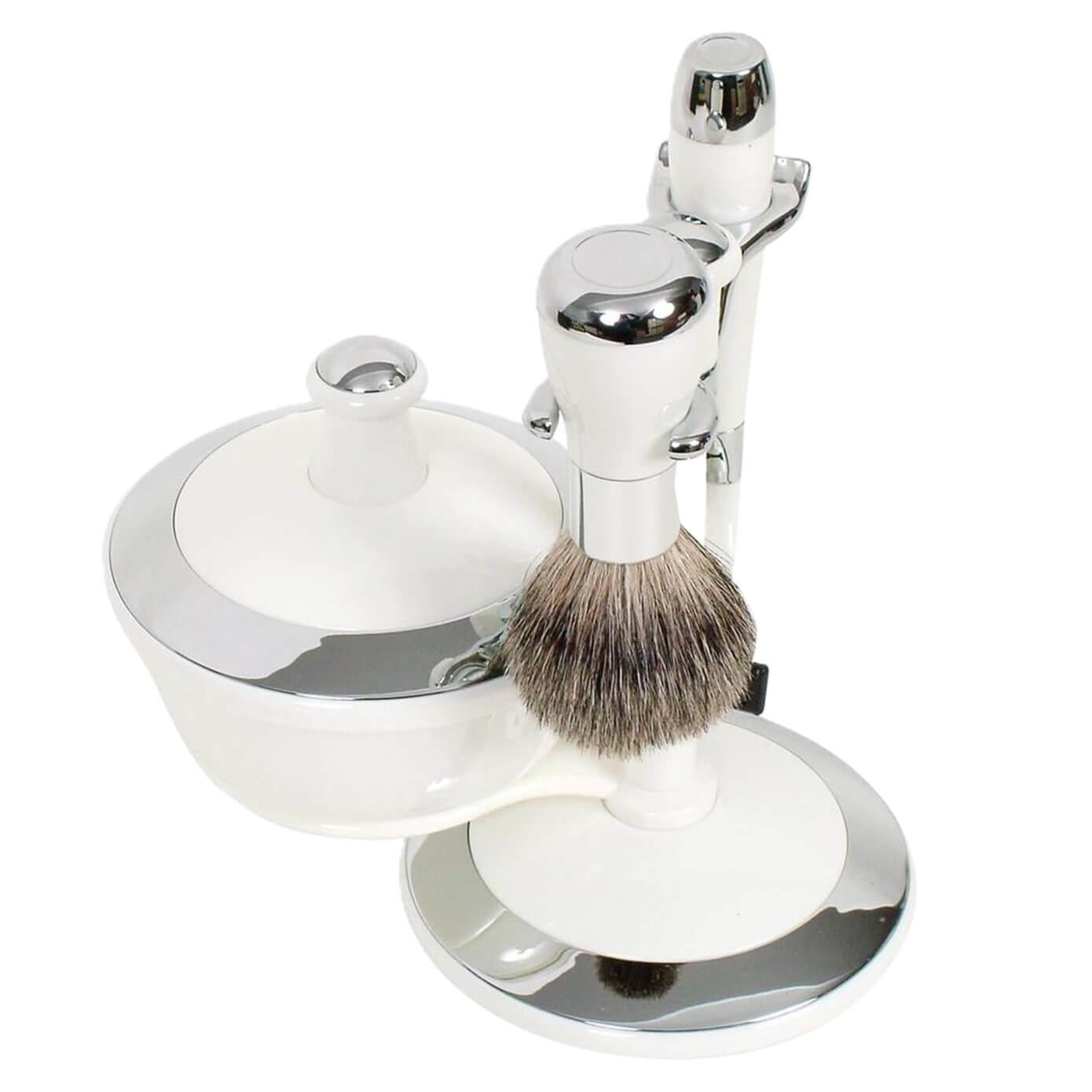 Comoy Mac3 White/Chrome Shave Set/Bowl