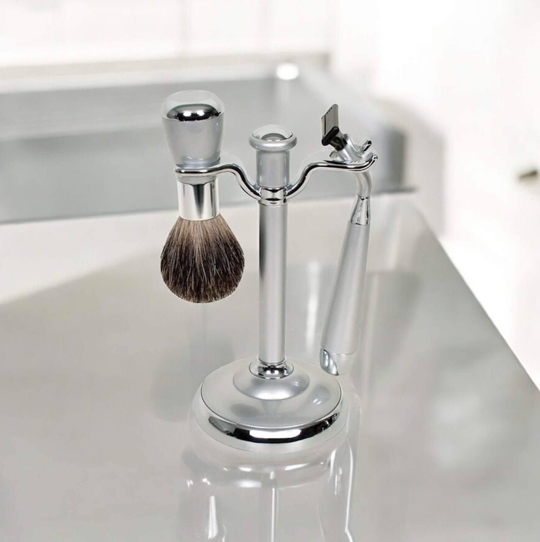 Comoy Mach3 Pewter/Chrome Shave Set