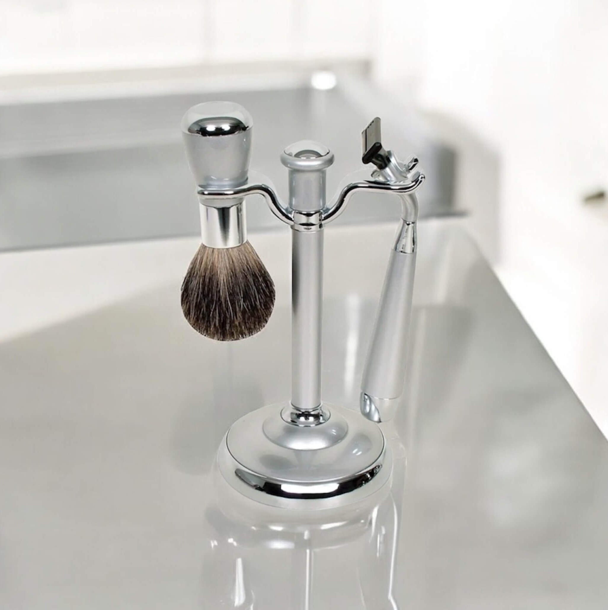 Comoy Mach3 Pewter/Chrome Shave Set