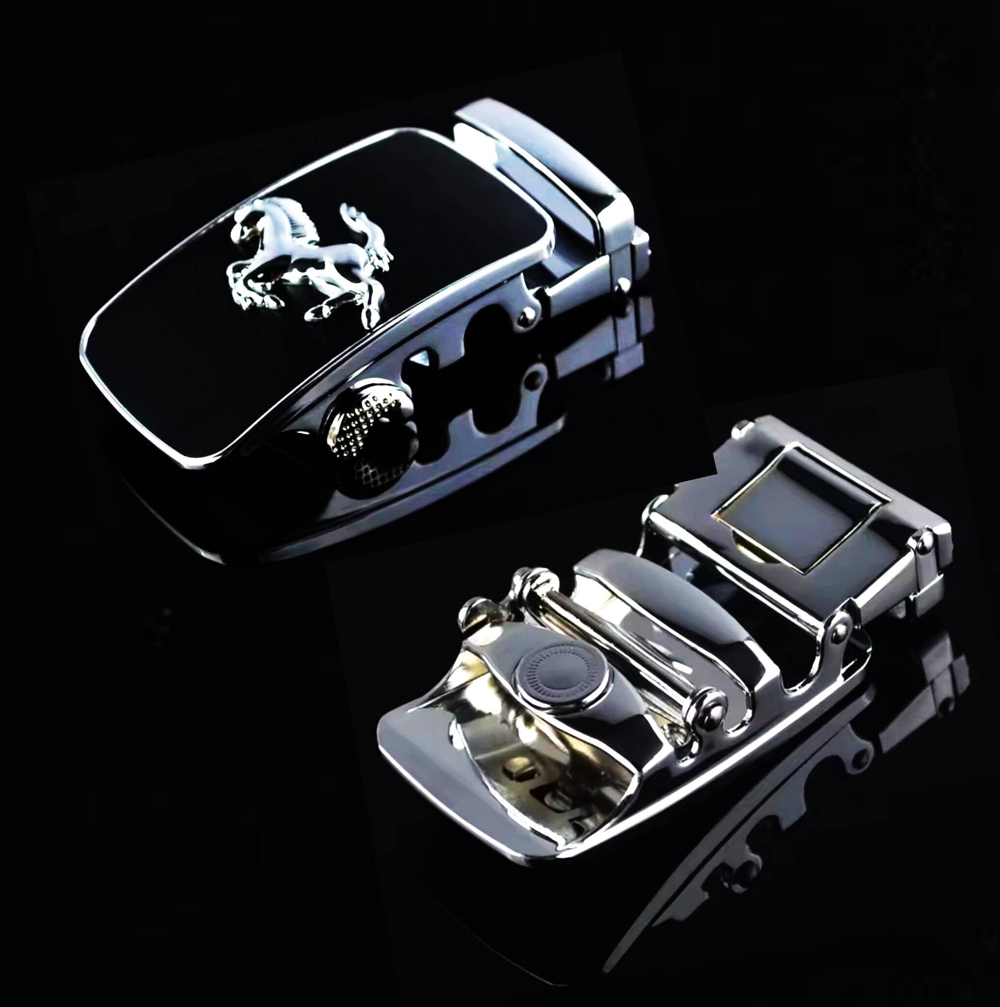 Automatic ratchet belt buckle zinc alloy finish