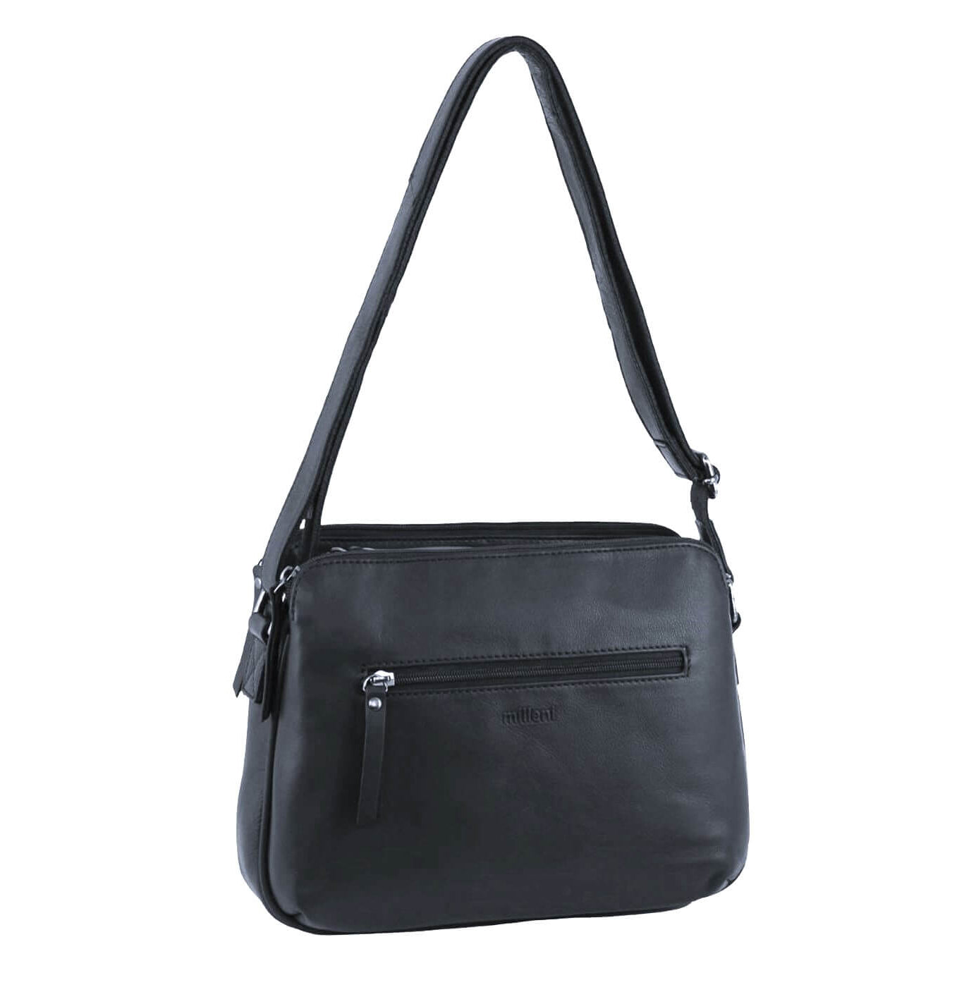 Milleni Ladies Black Nappa Leather Cross-Body Bag