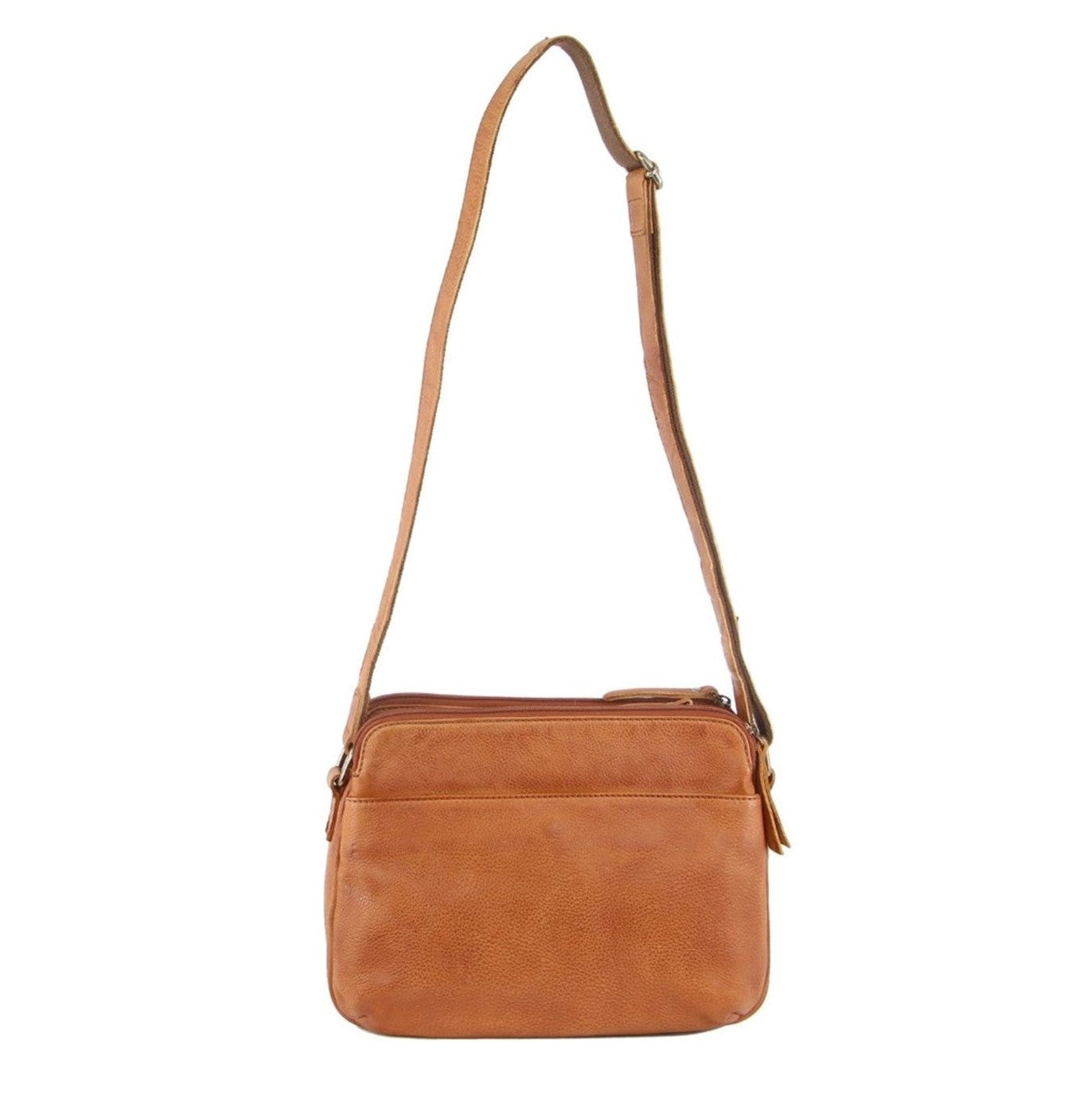 Milleni Ladies Cognac Nappa Leather Cross-Body Bag