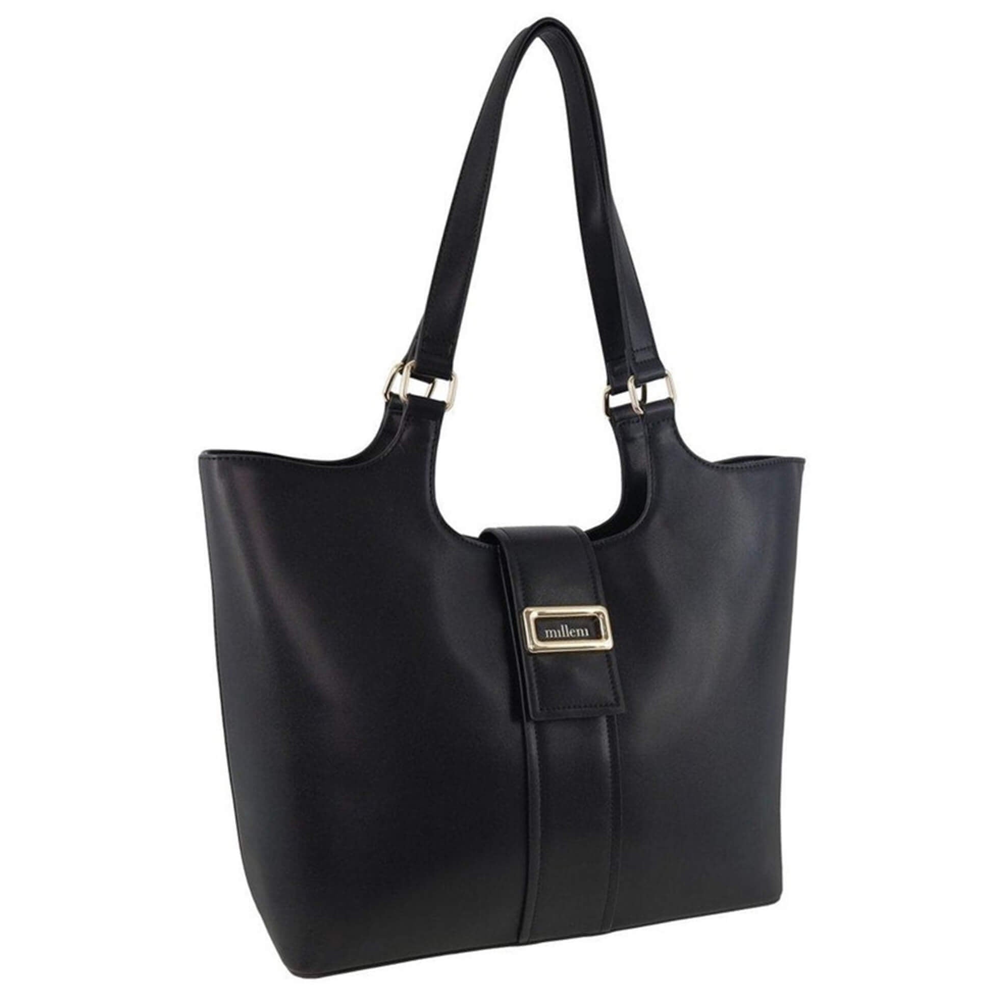 Milleni Ladies Vegan Leather Fashion Caryall Tote Bag in Black