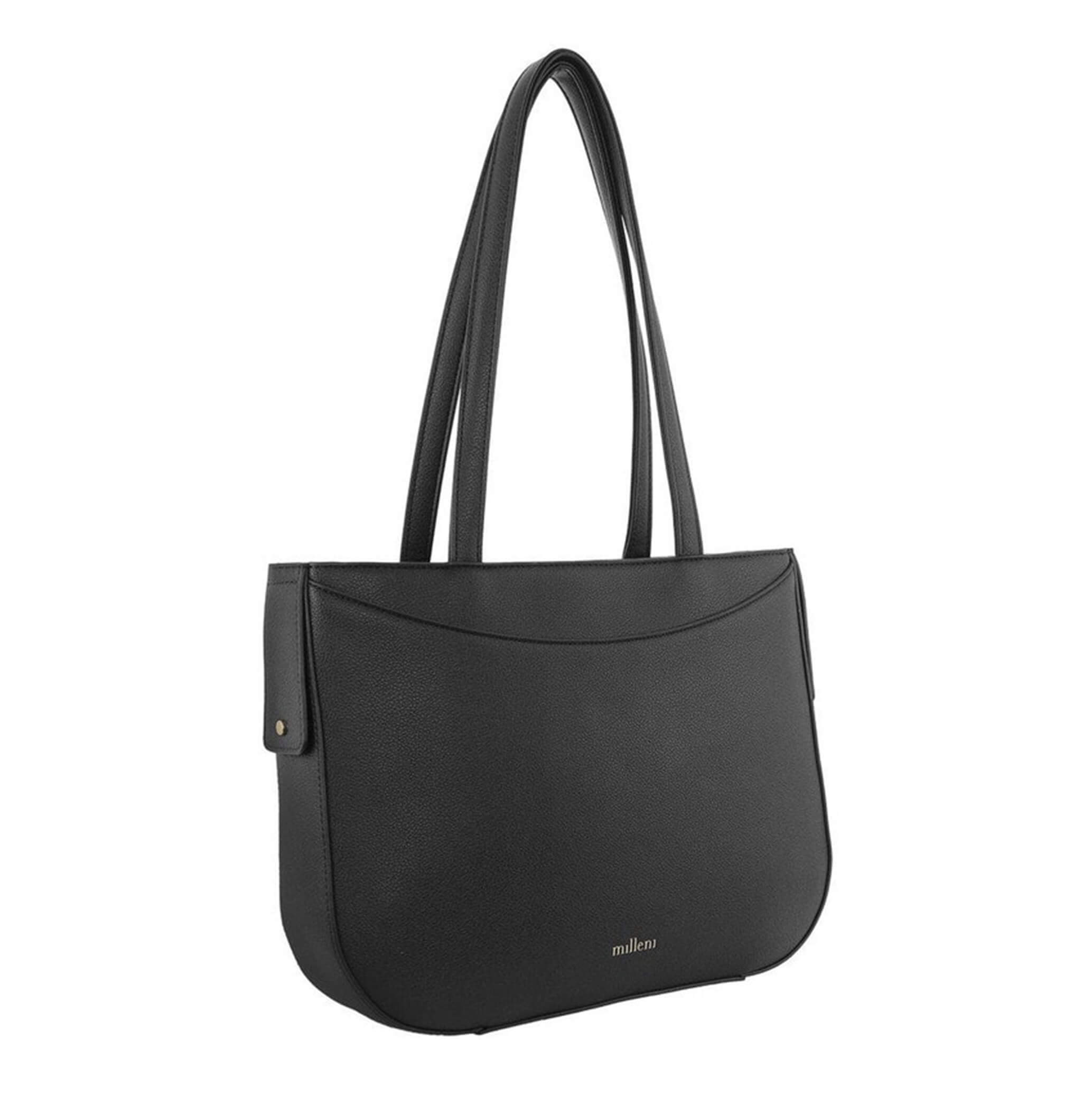 Milleni Ladies Vegan Leather Fashion Shoulder Tote Bag in Black