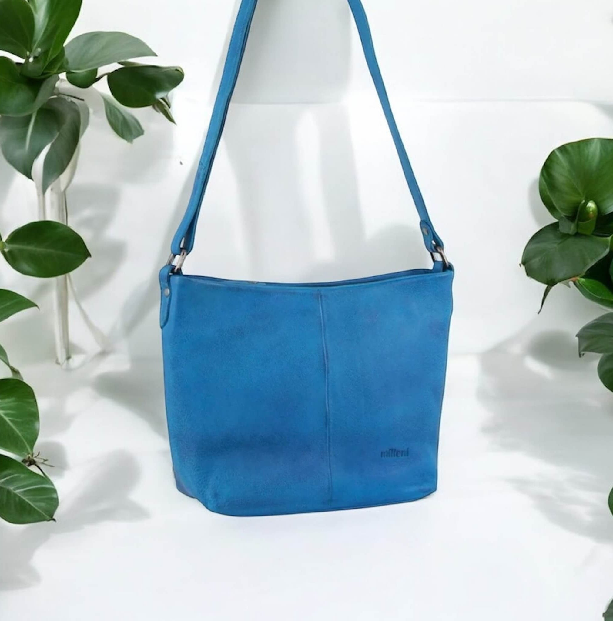 Milleni Ladies Nappa Leather Crossbody Bag in Aqua