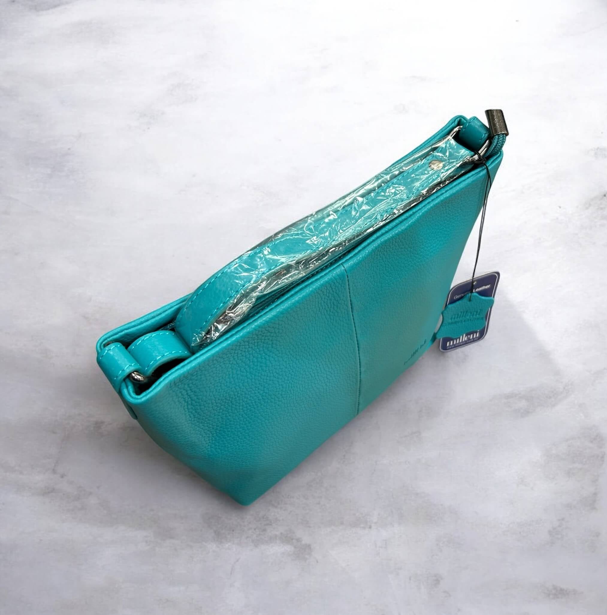 Milleni Ladies Nappa Leather Crossbody Bag in Turquoise