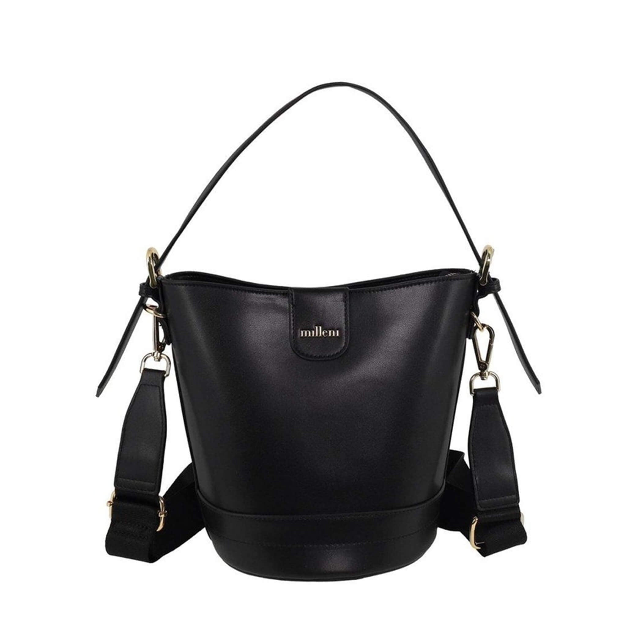 Milleni PV4033 Black Ladies Vegan Leather Bucket Crossbody Bag
