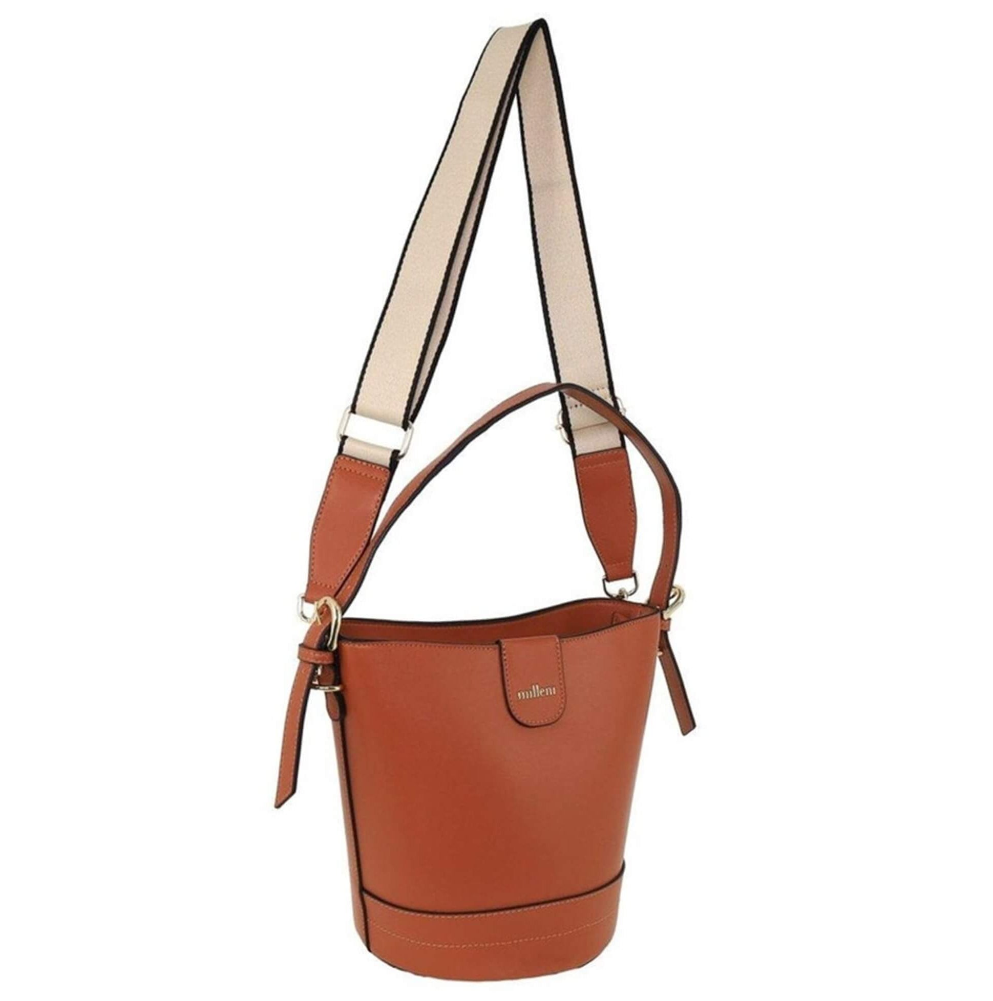 Milleni PV4033 Tan Ladies Vegan Leather Bucket Crossbody Bag