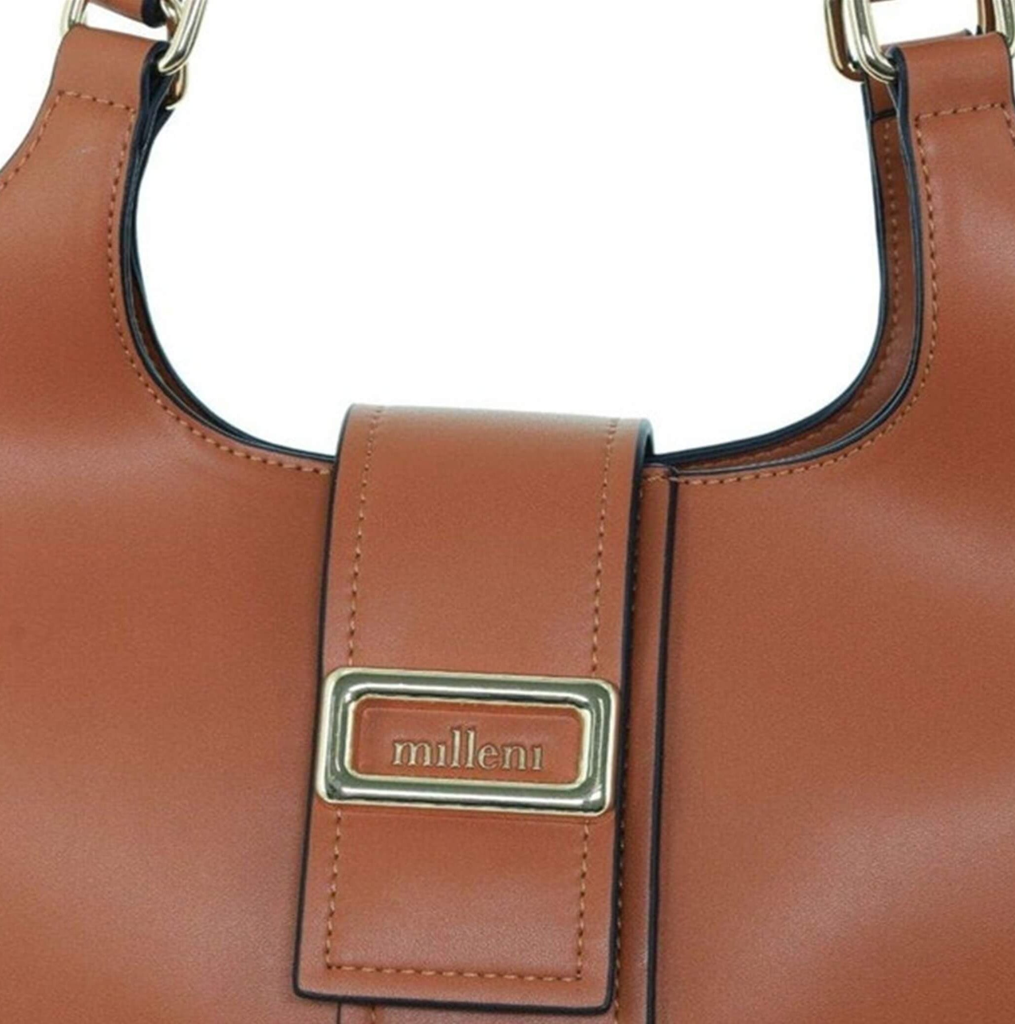 Milleni Ladies Vegan Leather Fashion Caryall Tote Bag in Tan