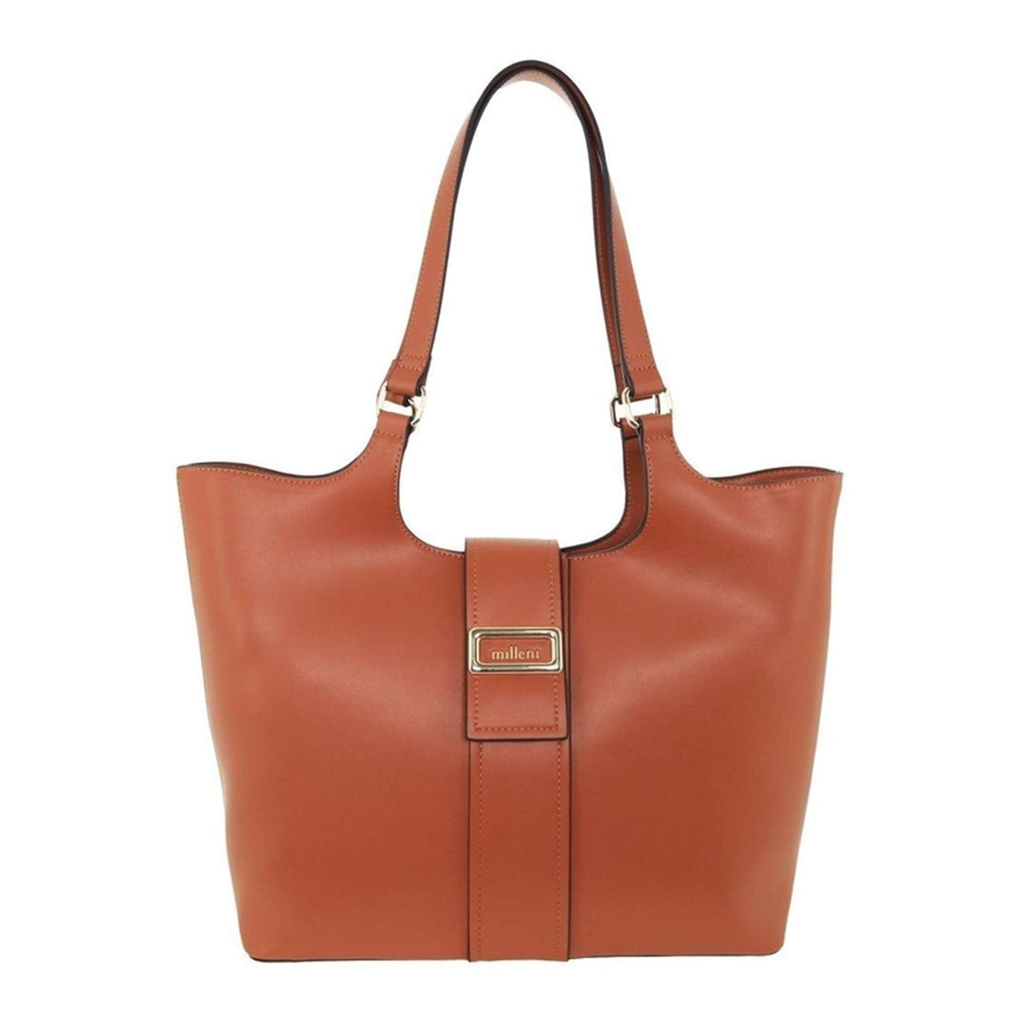 Milleni Ladies Vegan Leather Fashion Caryall Tote Bag in Tan