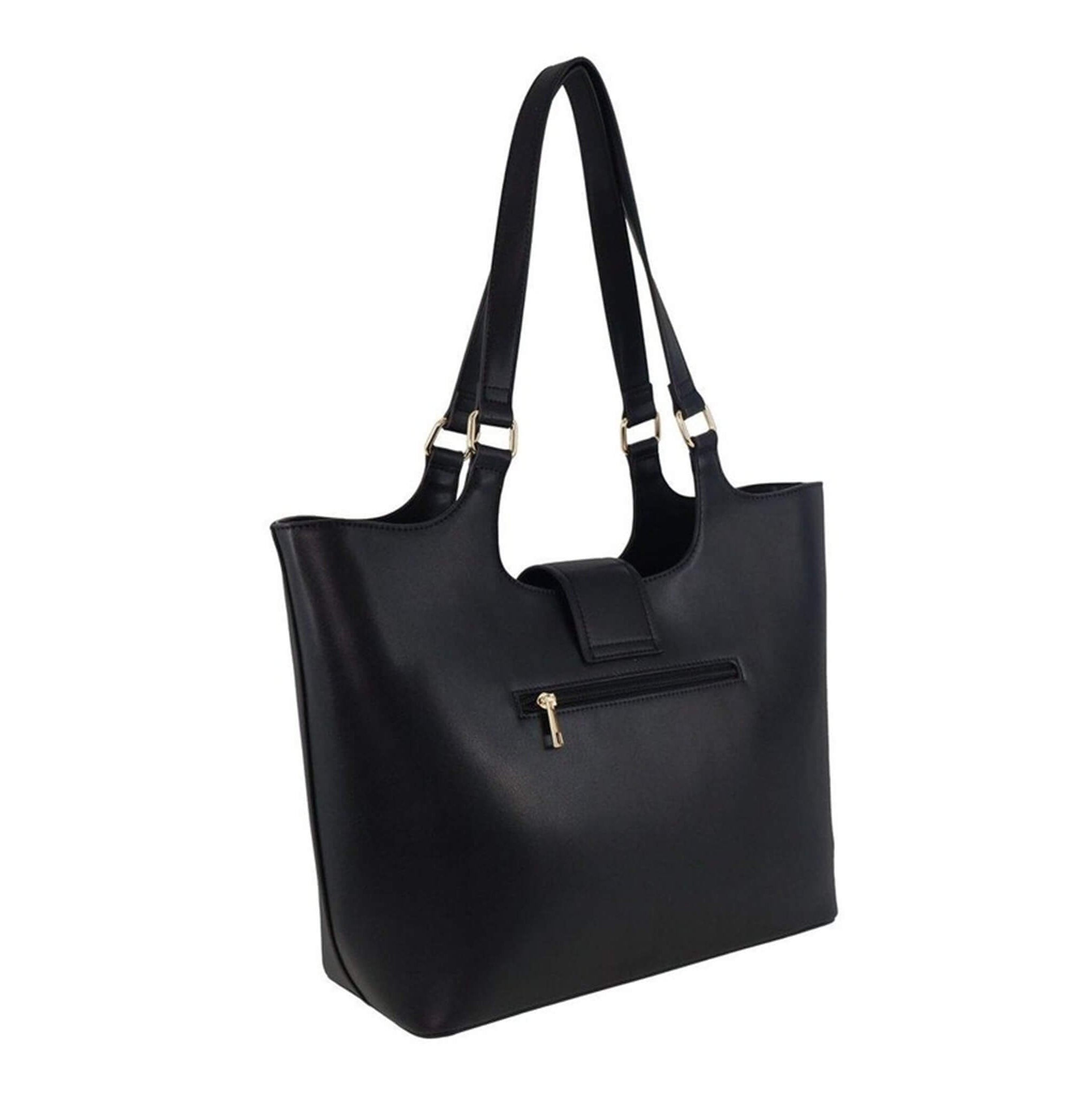 Milleni Ladies Vegan Leather Fashion Caryall Tote Bag in Black