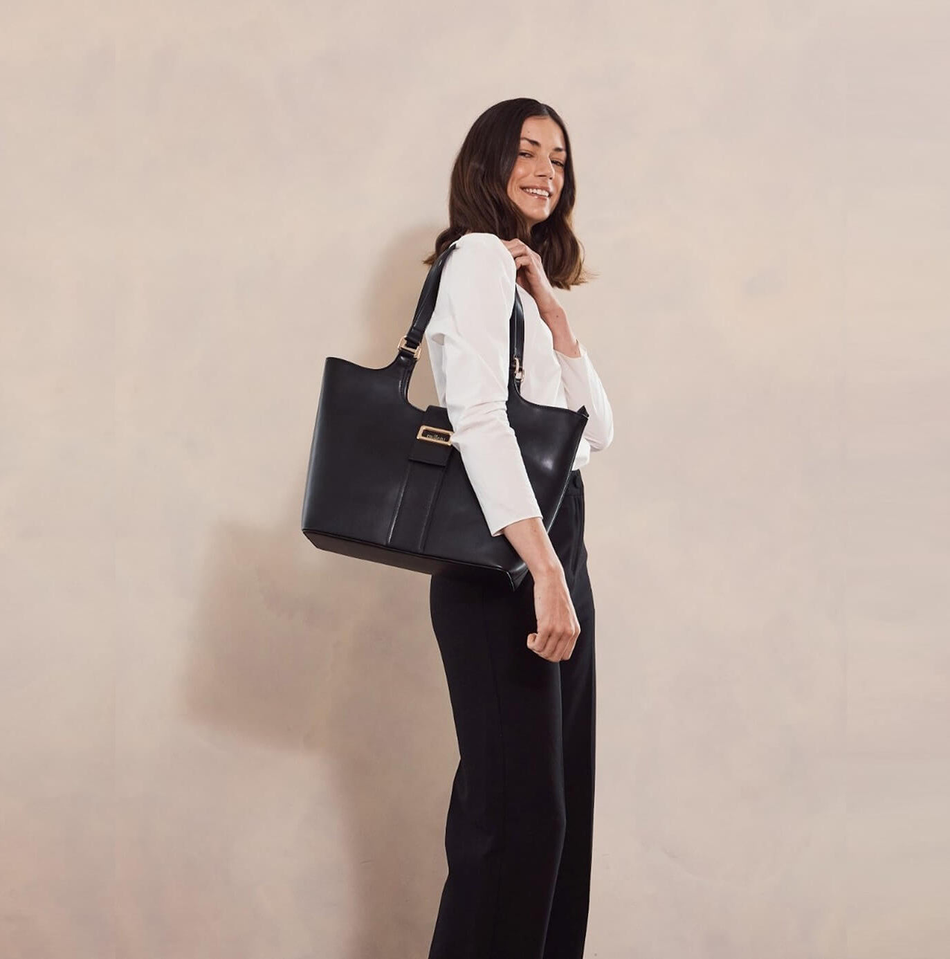 Milleni Ladies Vegan Leather Fashion Caryall Tote Bag in Black