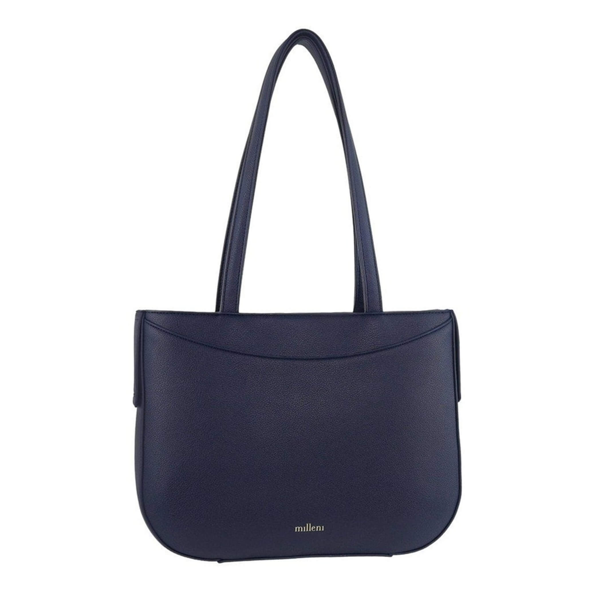 Milleni Ladies Vegan Leather Fashion Shoulder Tote Bag in Navy