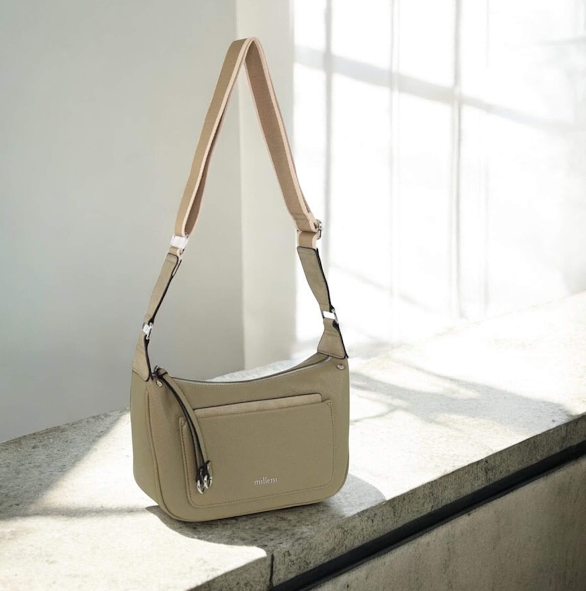 Milleni Ladies Vegan Leather Fashion Everyday Crossbody in Taupe