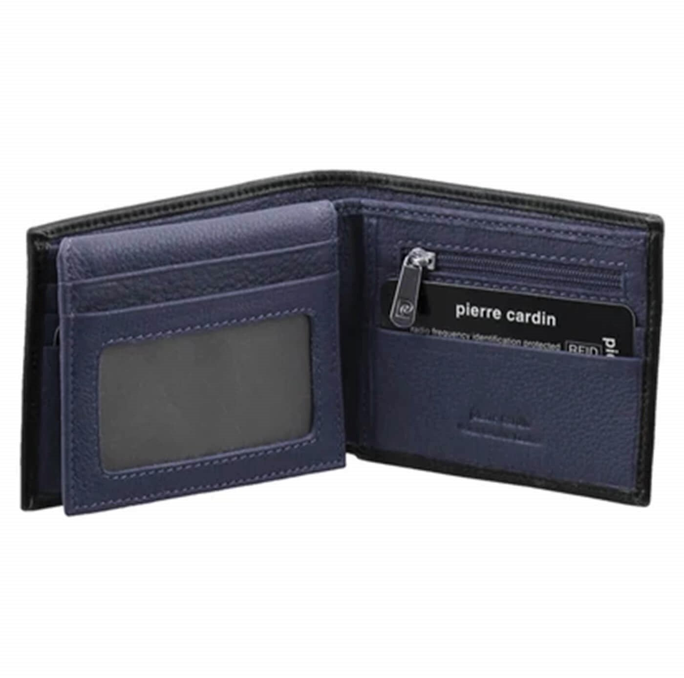 Pierre Cardin PC2630 Italian Leather Two Tone Bi-Fold Wallet/Blk-Navy