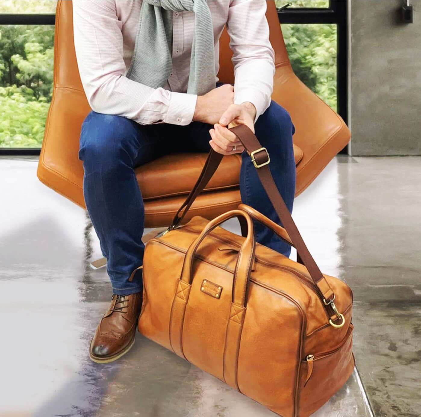 Pierre Cardin PC2825 Rustic Leather Travel-Overnight Bag/Cognac