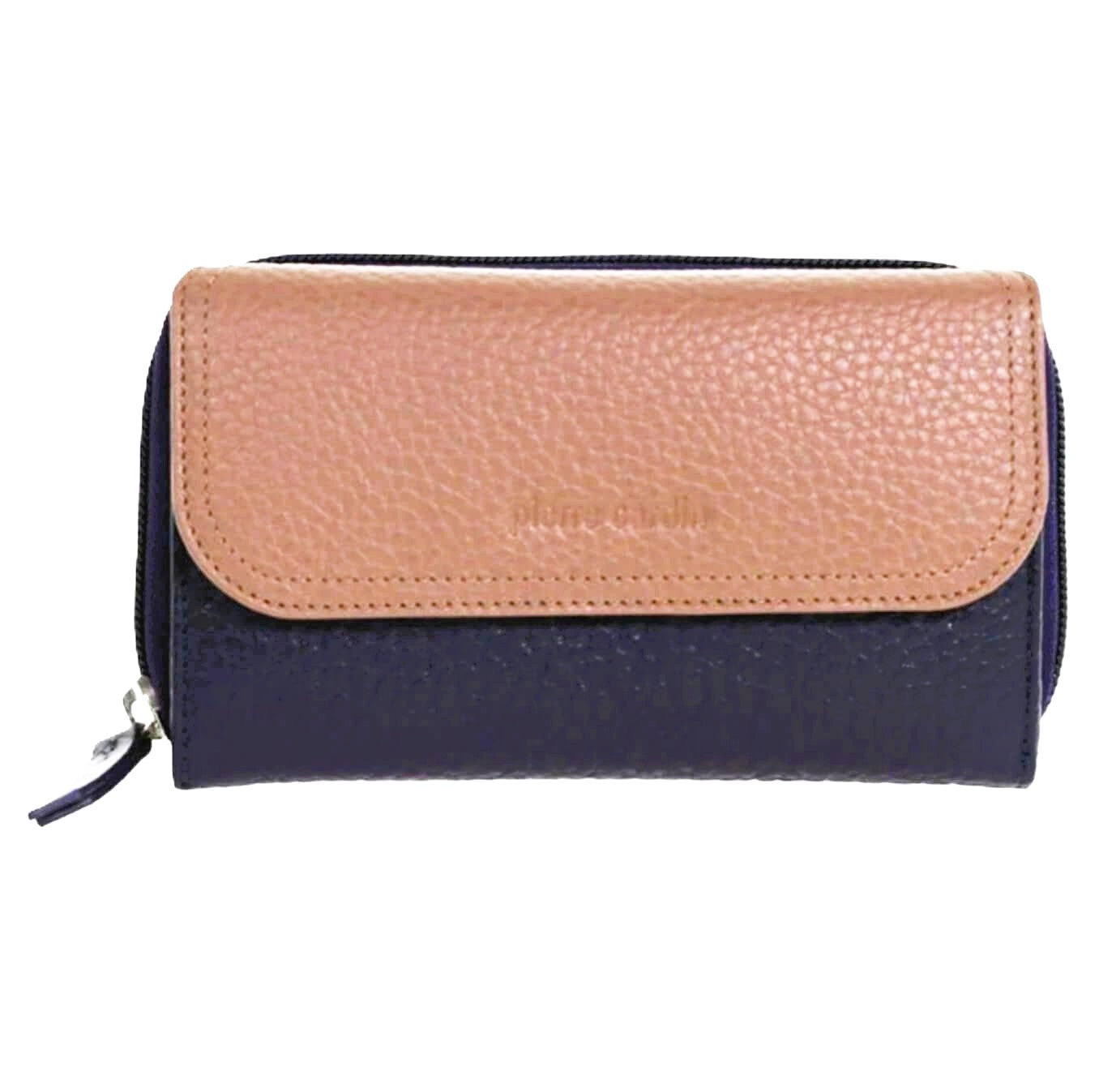 Pierre Cardin Ladies Tri-fold Tab Leather Wallet in Navy-Taupe