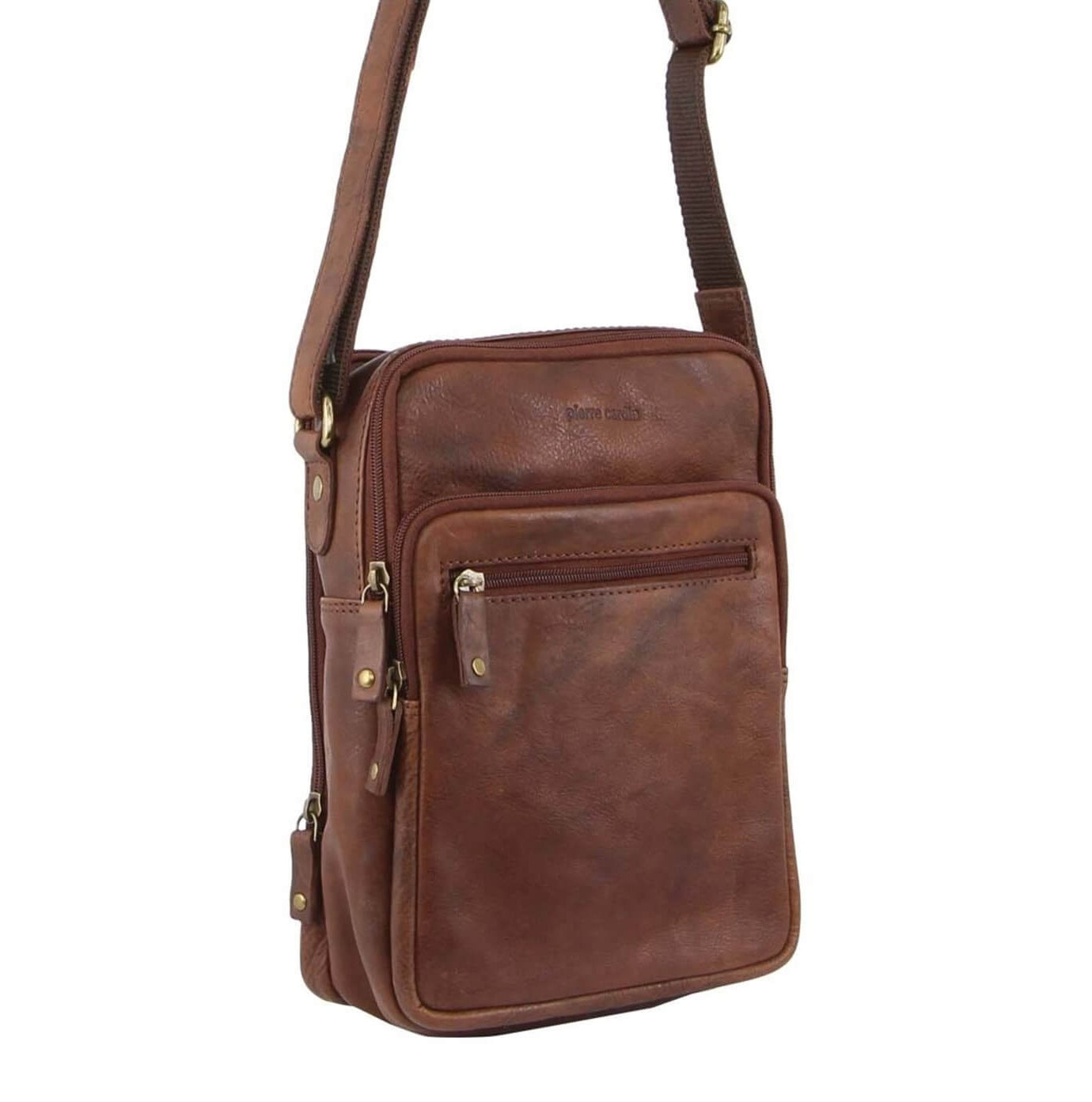 Pierre Cardin PC3130 Rustic Leather Cross-Body Bag/Chocolate
