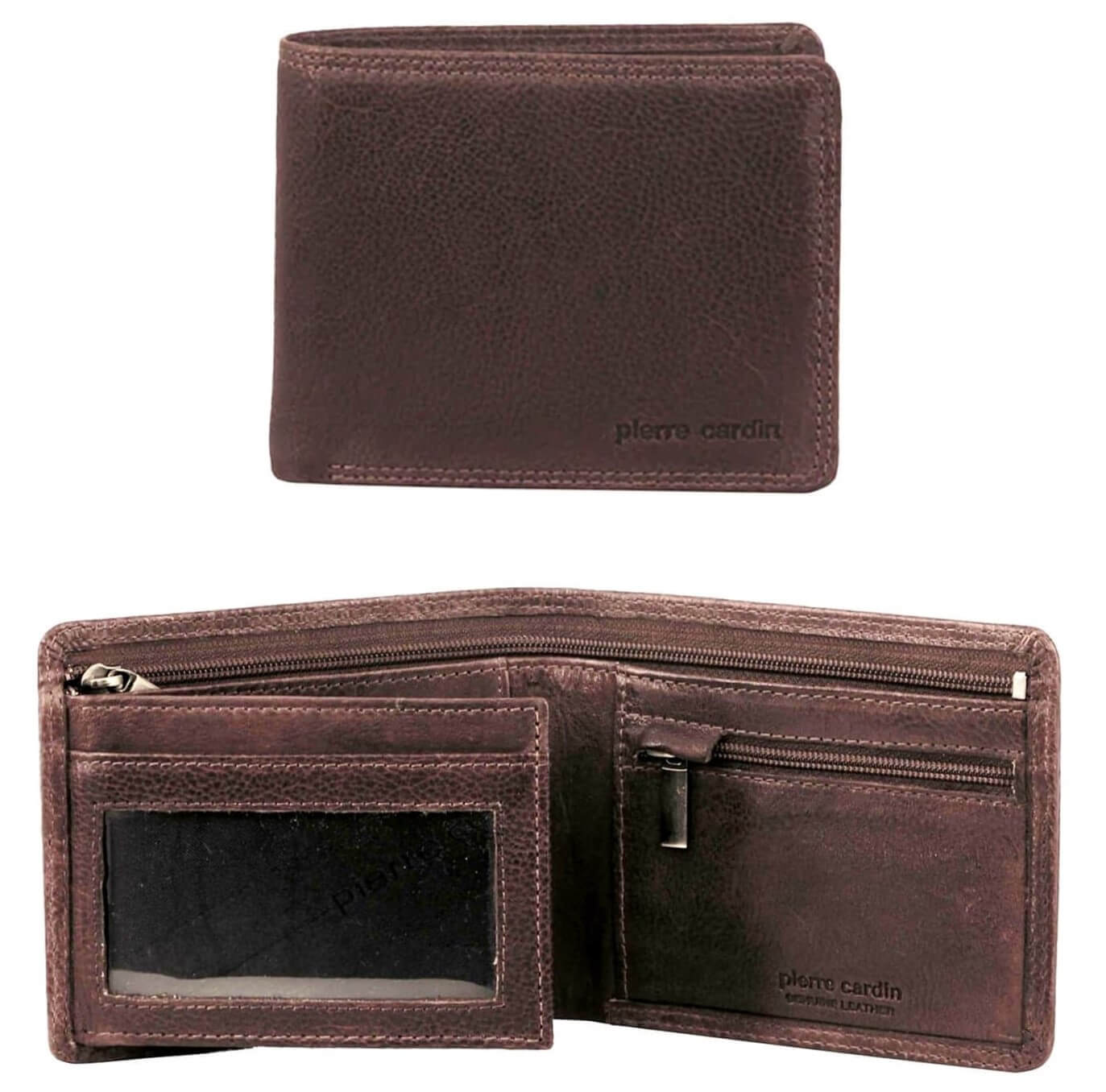 Pierre Cardin Men’s Italian Rustic Leather Tri-fold Wallet in Chocolate