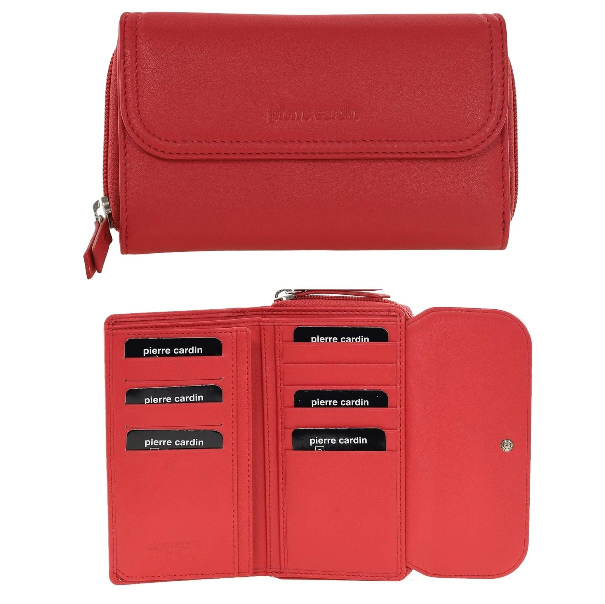 Pierre Cardin Ladies Tri-fold RFID Leather Wallet in Coral