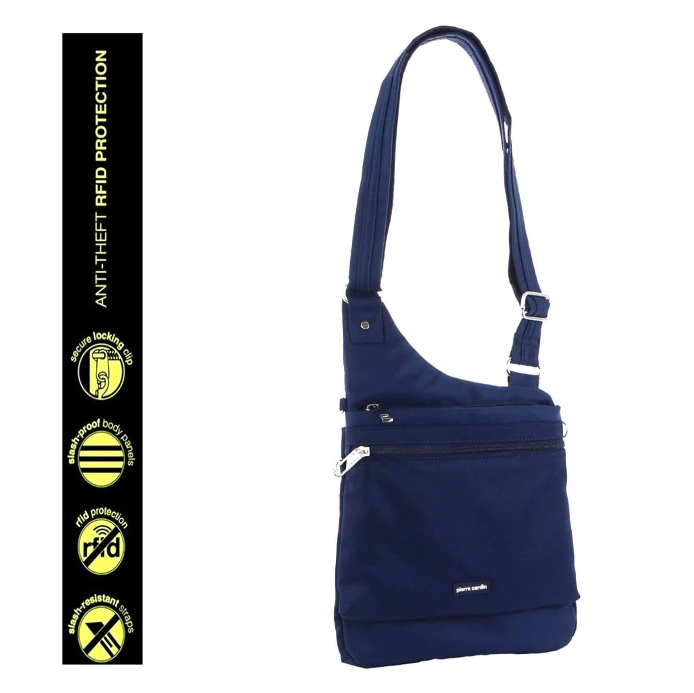 Pierre Cardin Ladies Anti-Theft-RFID Nylon Crossbody Bag in Navy