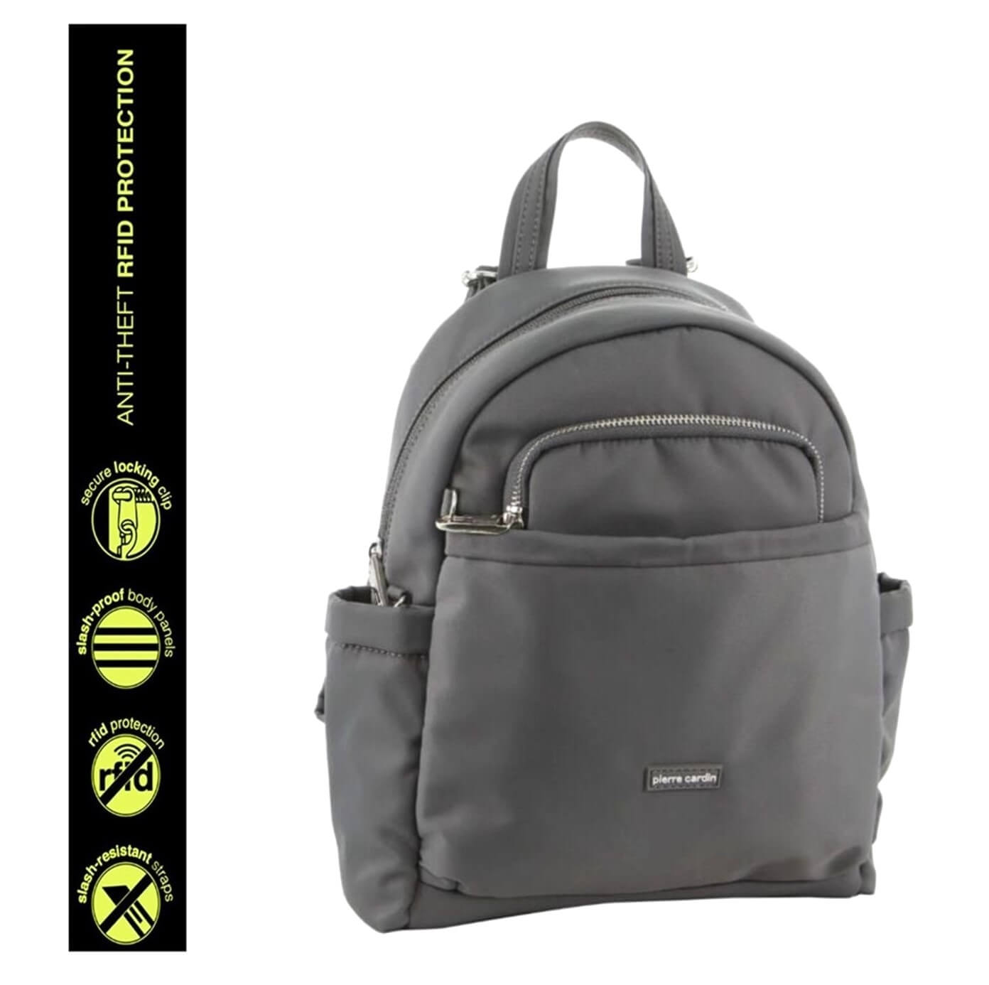 Pierre Cardin Nylon RFID Backpack with Anti-Theft Features in Grey