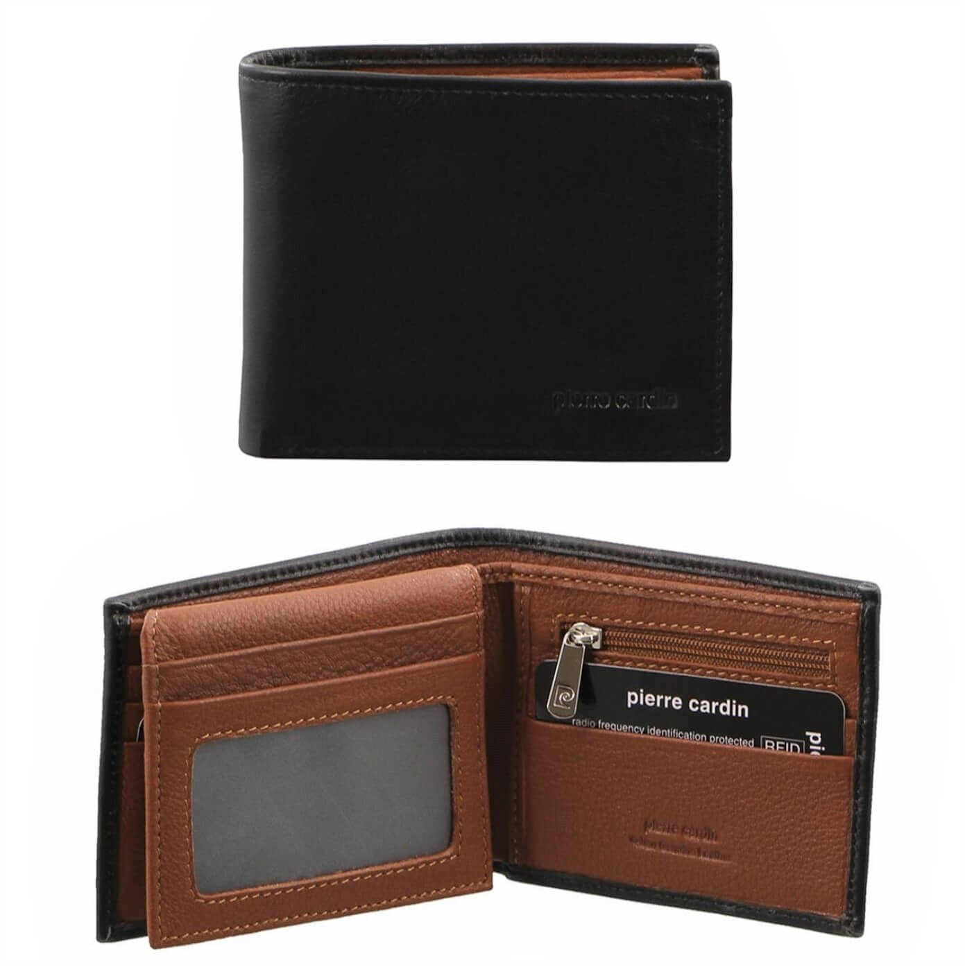 Pierre Cardin PC2630 Italian Leather Two Tone Bi-Fold Wallet/Black-Cognac