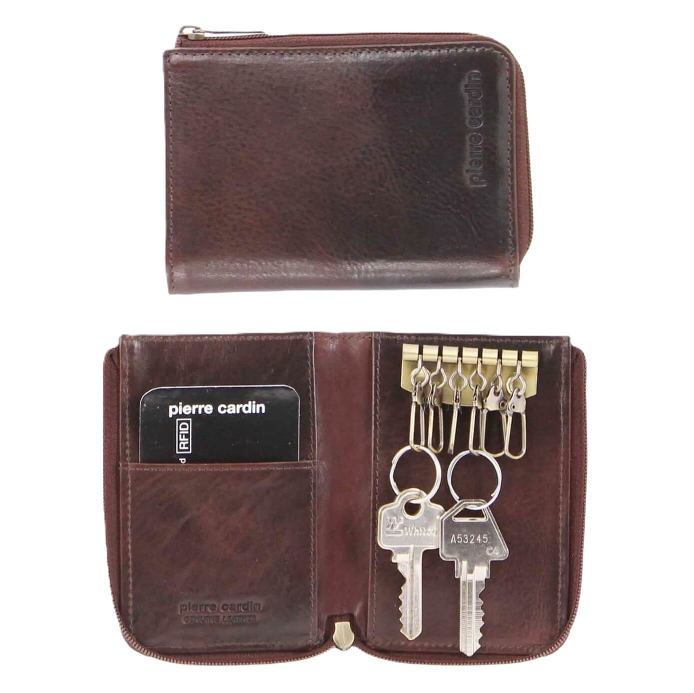 Pierre Cardin PC2756 Italian Leather Key + Card Holder/Chocolate