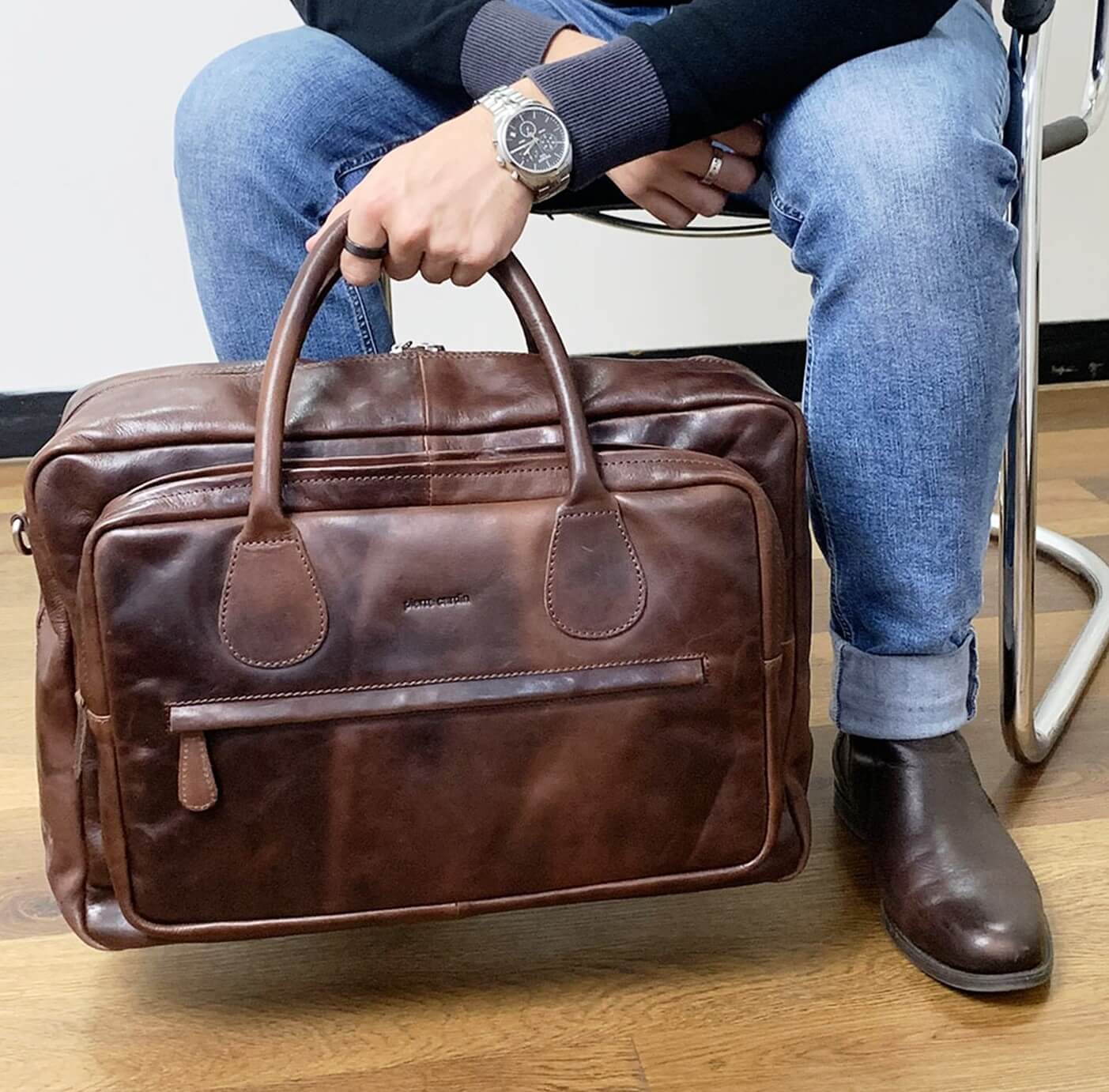 Pierre Cardin PC2802 Rustic Leather Travel-Computer Bag/Dark Chocolate