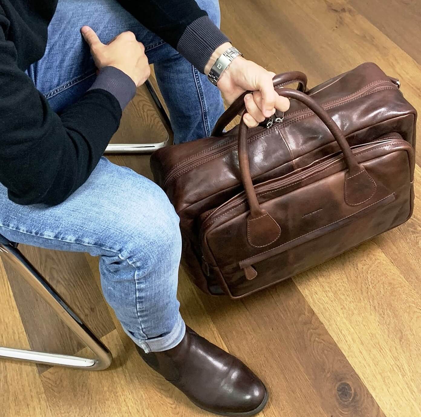 Pierre Cardin PC2802 Rustic Leather Travel-Computer Bag/Dark Chocolate