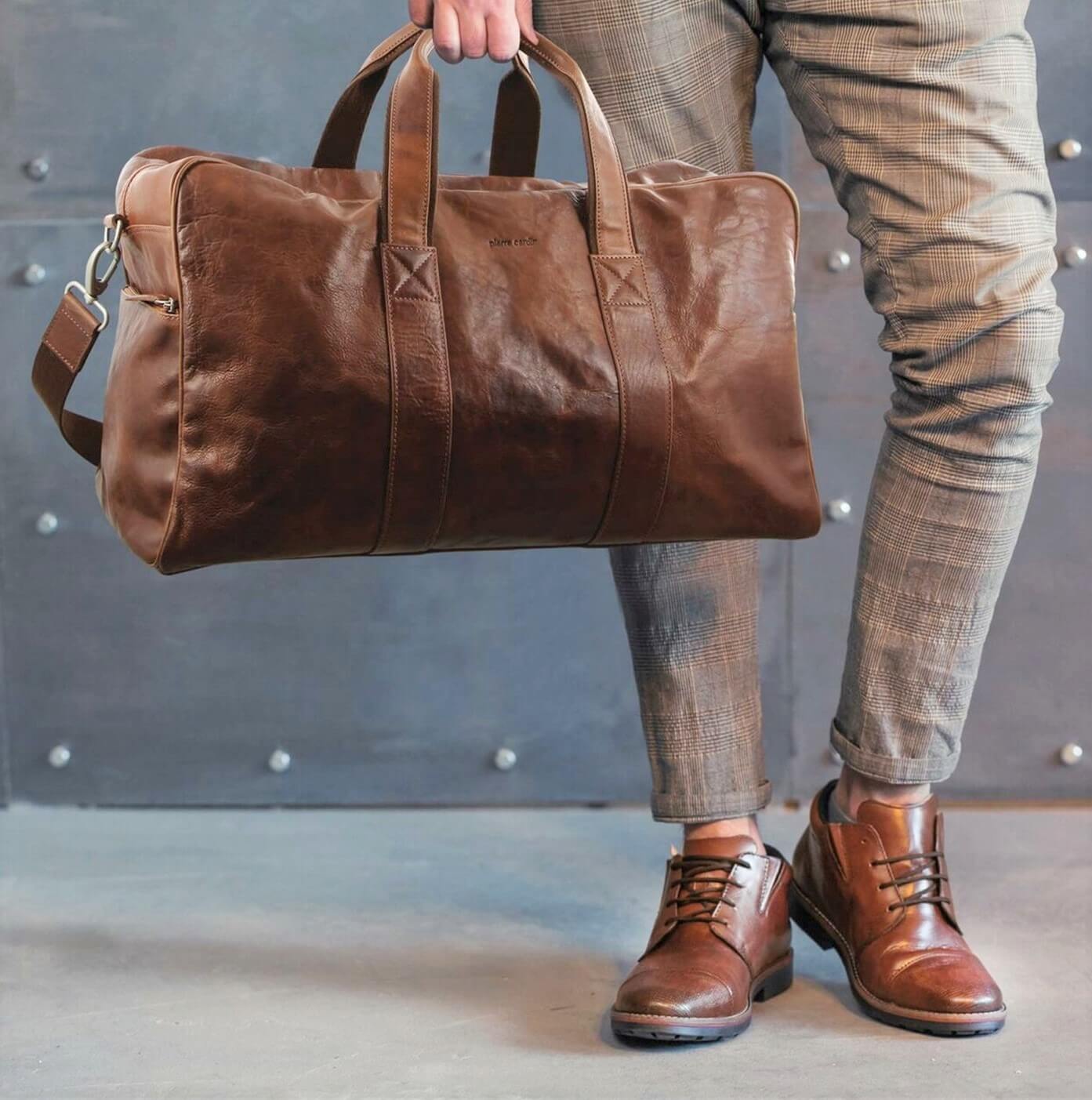 Pierre Cardin PC2825 Rustic Leather Travel-Overnight Bag/Chestnut