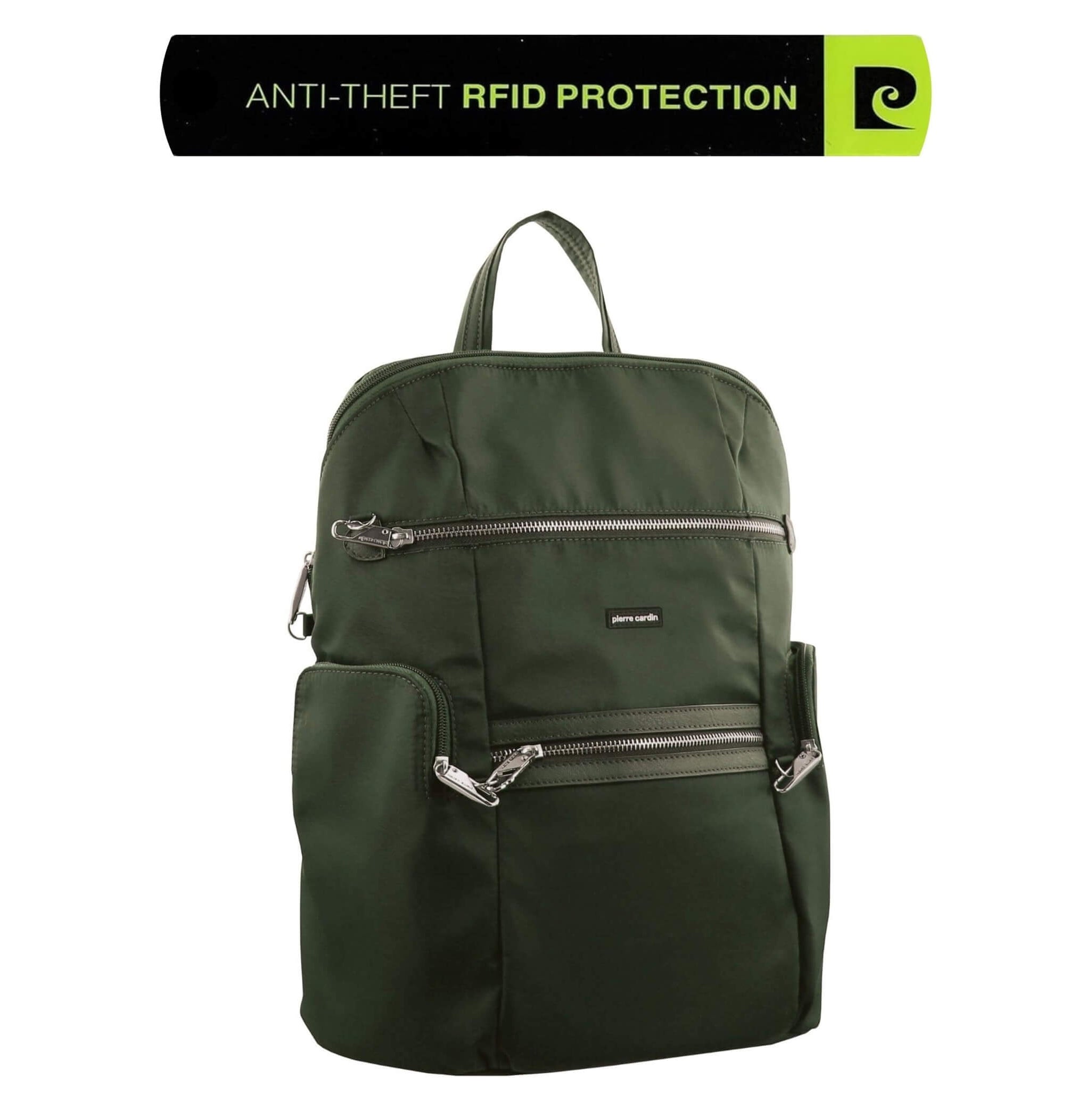 Pierre Cardin Nylon Anti-Theft-RFID Backpack in Olive