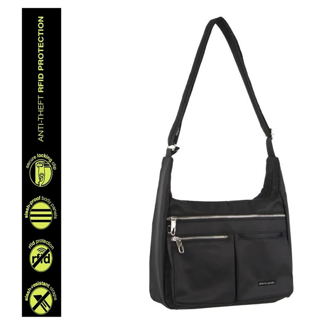 Pierre Cardin Ladies Nylon Anti-Theft RFID Crossbody Bag in Black