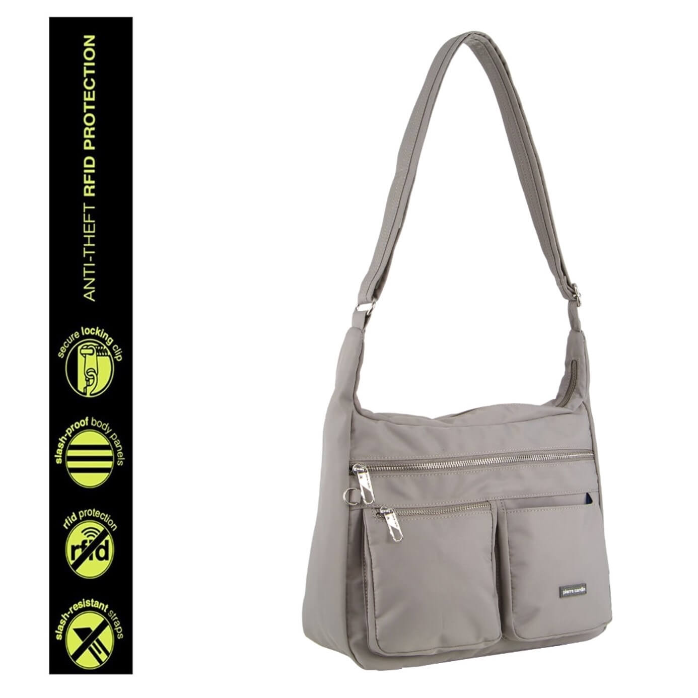 Pierre Cardin Ladies Nylon Anti-Theft RFID Crossbody Bag in Taupe