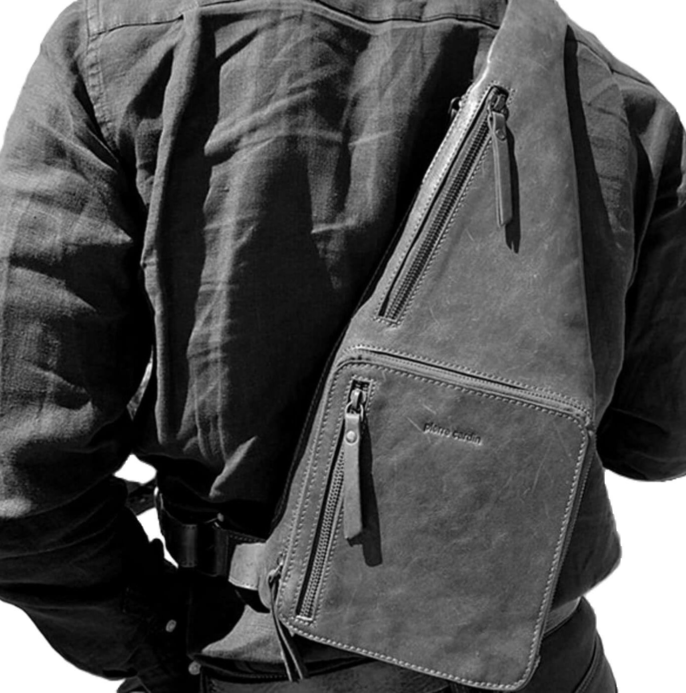 Pierre Cardin PC3229 Italian Rustic Leather Sling Bag/Black