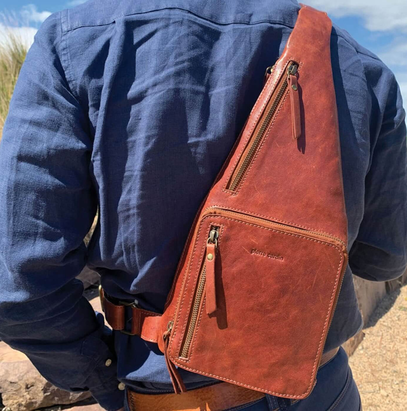 Pierre Cardin PC3229 Italian Rustic Leather Sling Bag/Chestnut