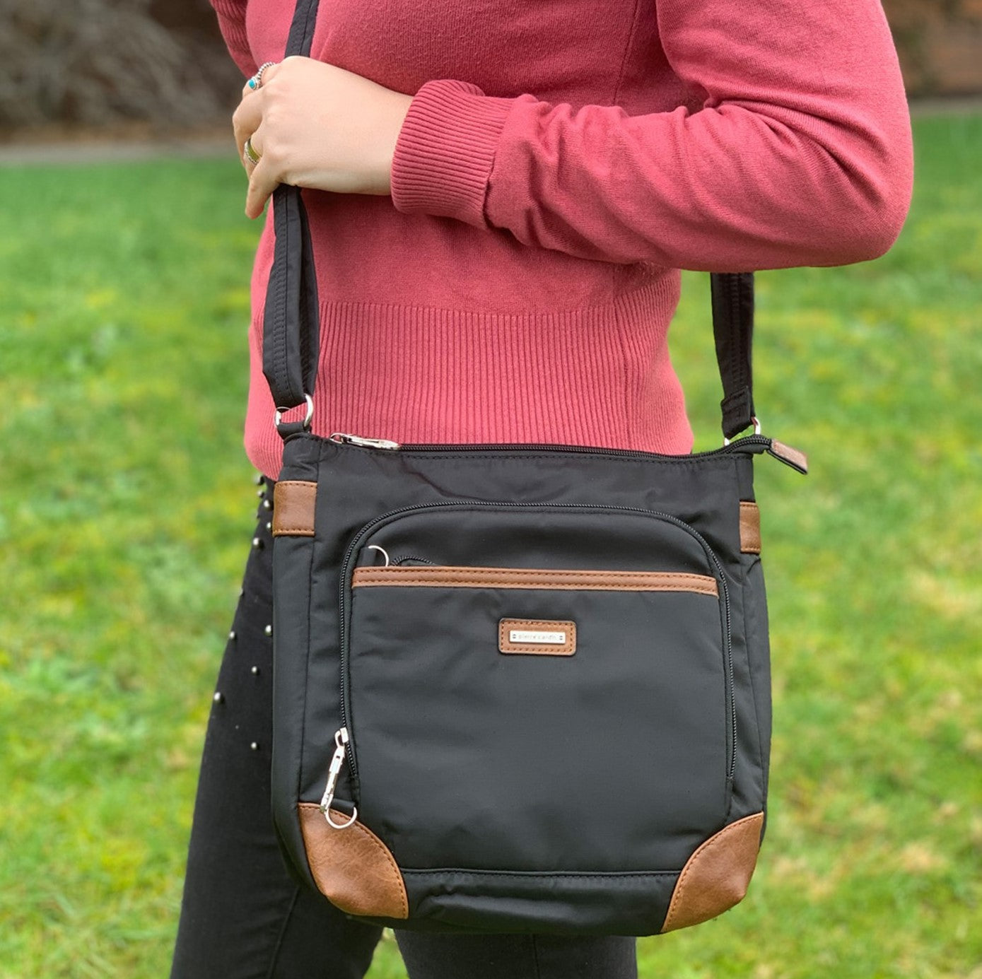 Pierre Cardin PC3266 Nylon Anti-Theft 2-Tone Cross Body-bag/Black