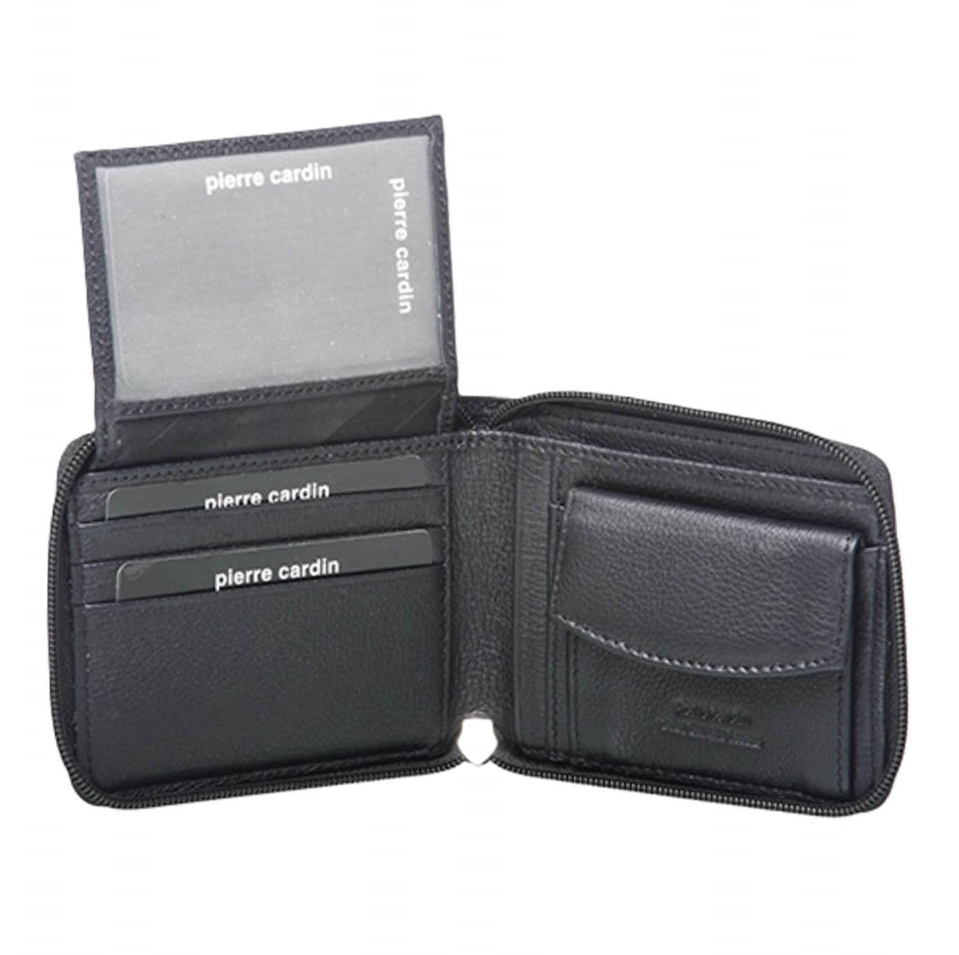 Pierre Cardin Men's Zip-Around Leather Wallet + Chain in Black