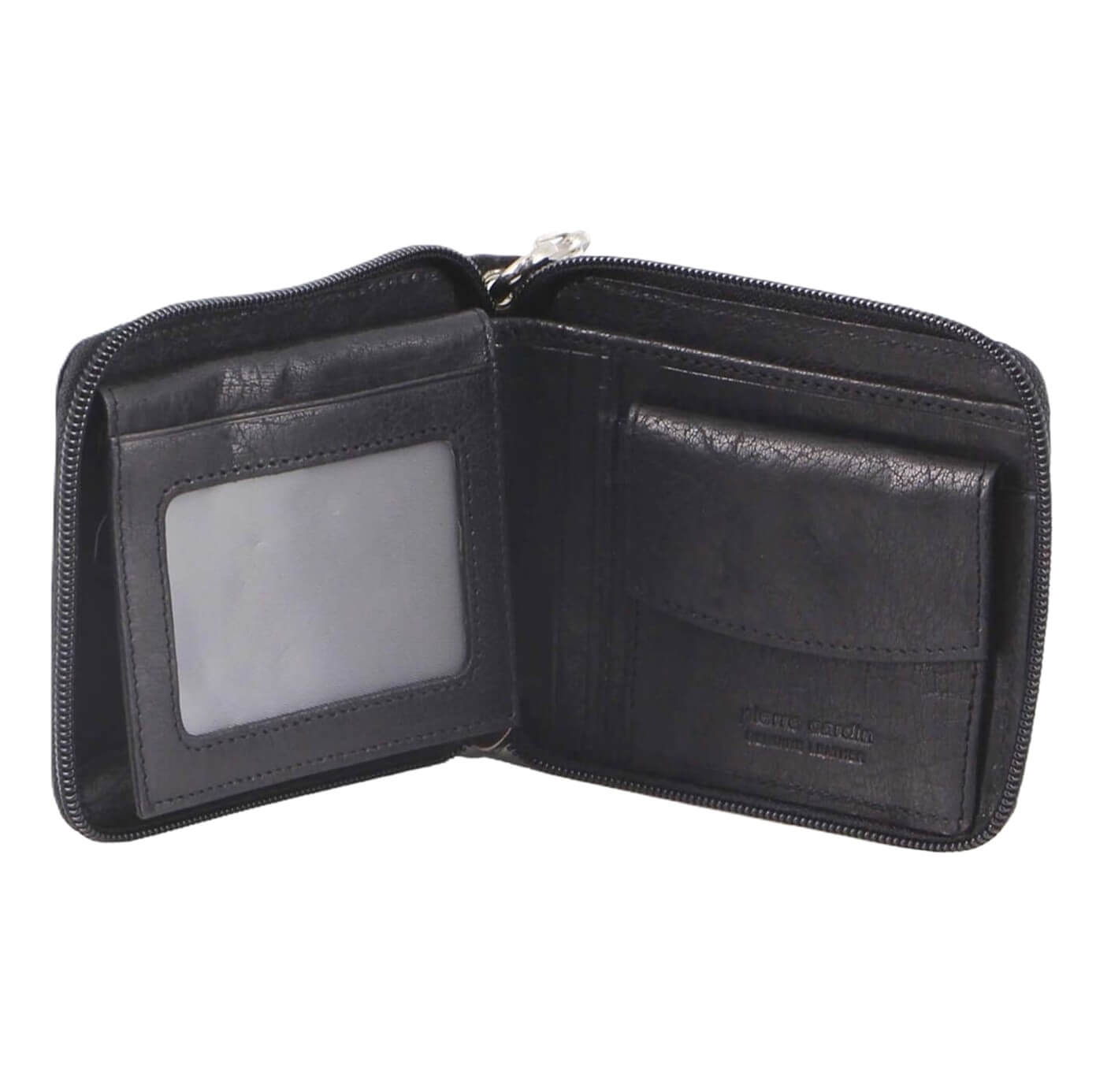 Pierre Cardin Men's Zip-Around Leather Wallet + Chain in Black