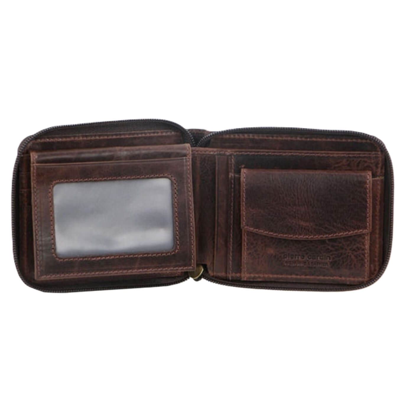 Pierre Cardin Men's Zip-Around Leather Wallet + Chain in Brown