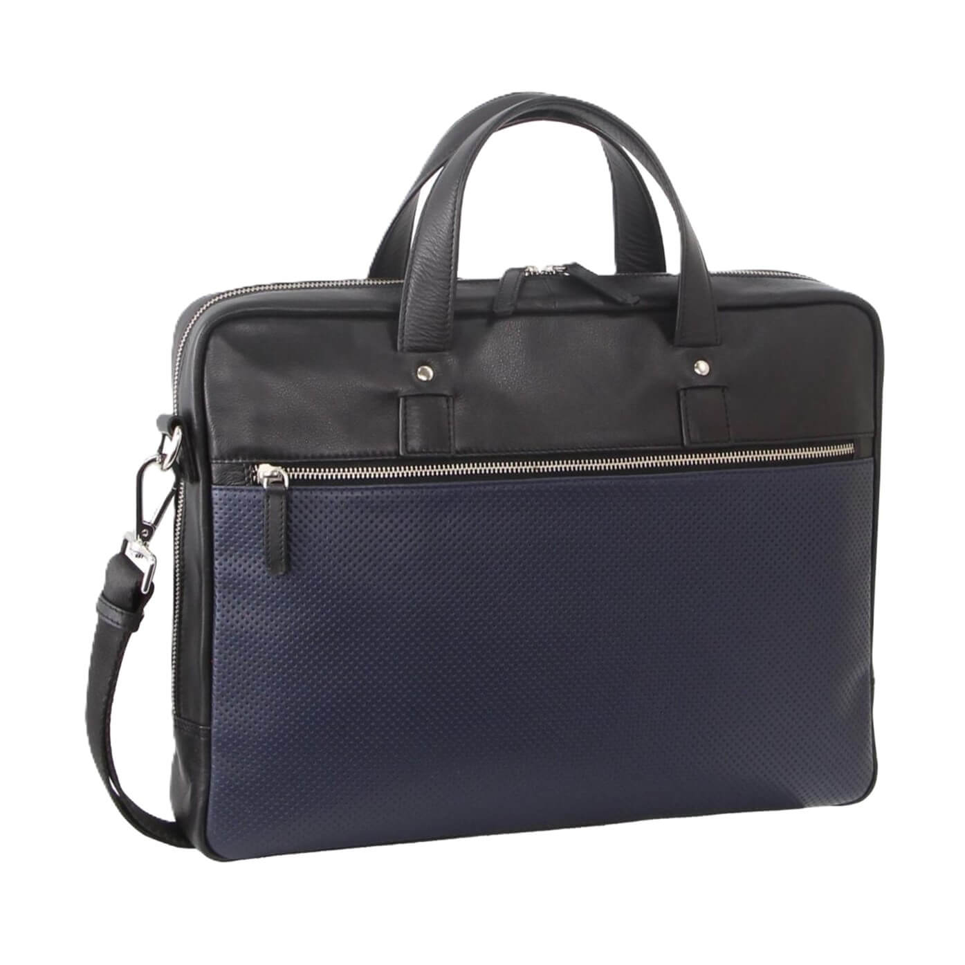 Pierre Cardin Men’s Leather Laptop-Business Bag in Black & Navy