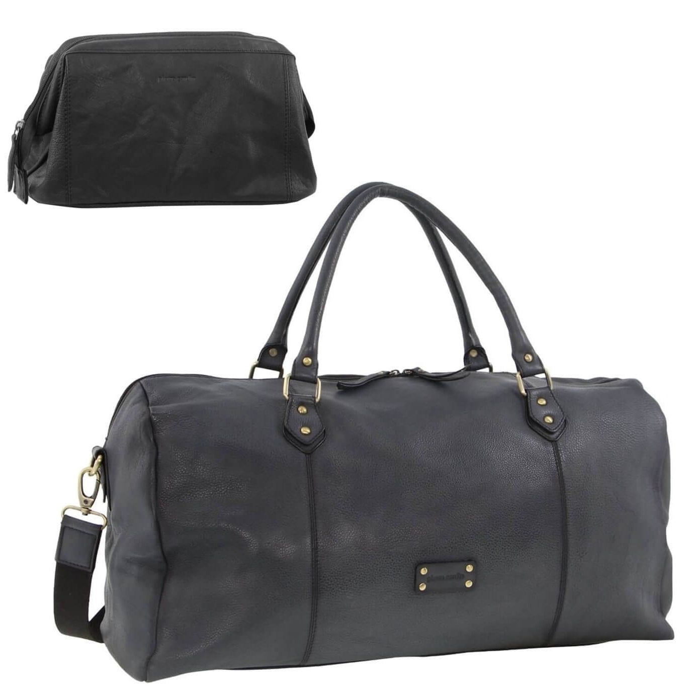 Pierre Cardin Men's Leather Travel and Toiletry Bag in Black