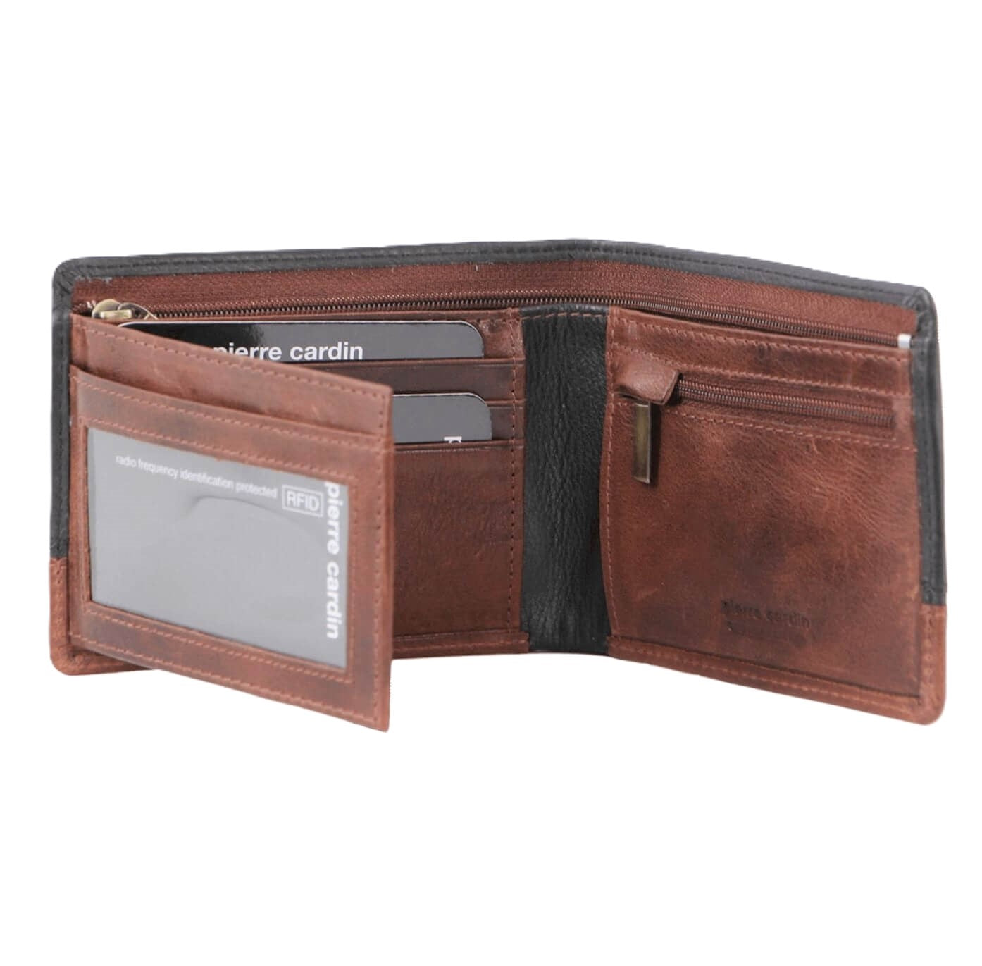 Pierre Cardin PC3454 Mens Leather Tri-Fold Wallet/Black-Cognac